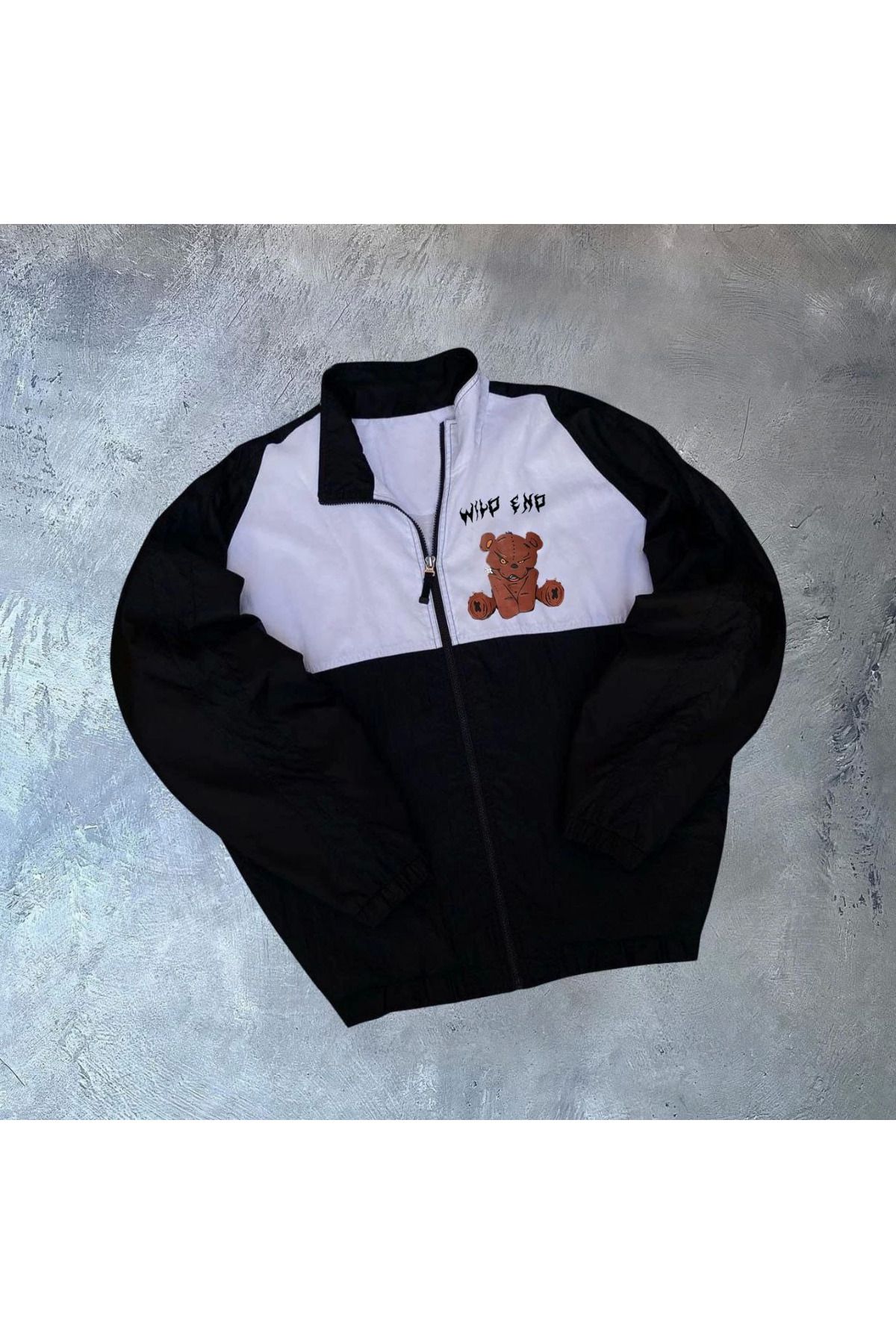 Pink Stil Unisex Uzun Kollu Paraşüt Kumaş Rüzgarlik - Siyah
