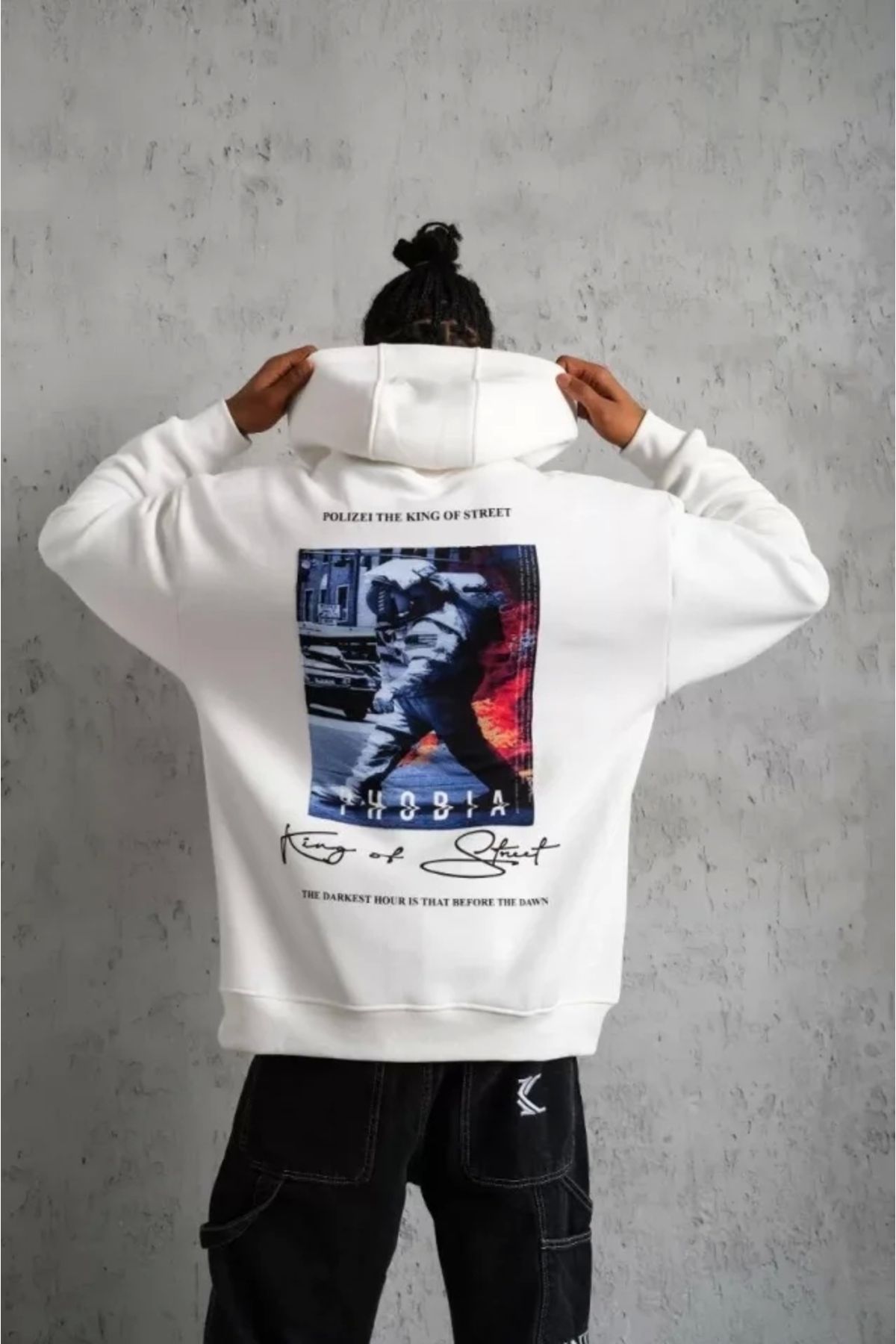 Silerra Erkek Astronot Baskılı Kapüşonlu Sweat - Beyaz