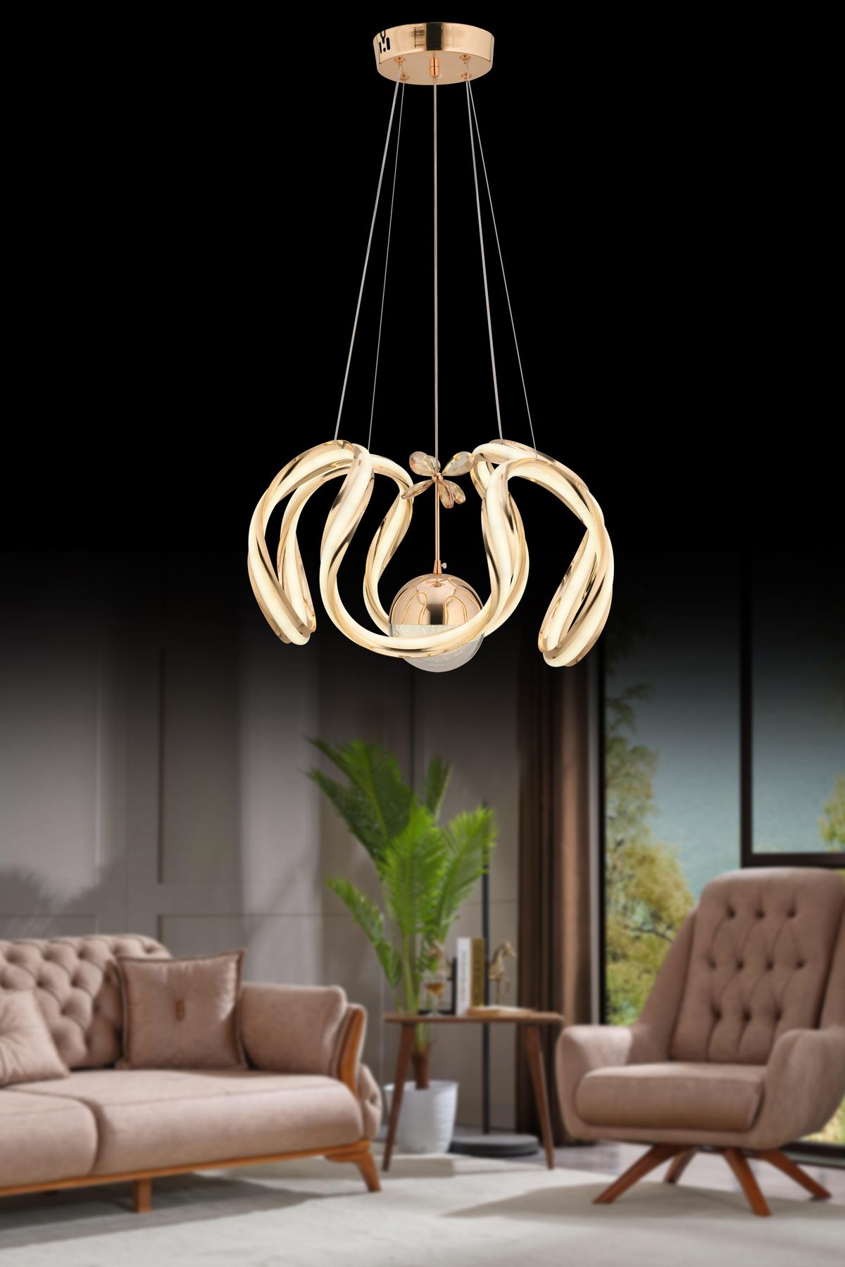 SEBA AYDINLATMA AHTAPOT GOLD KÜRE LED Kumandalı (Beyaz, Sarı, Gün Işığı) Salon Oturma Odası Avize SB-LD-561