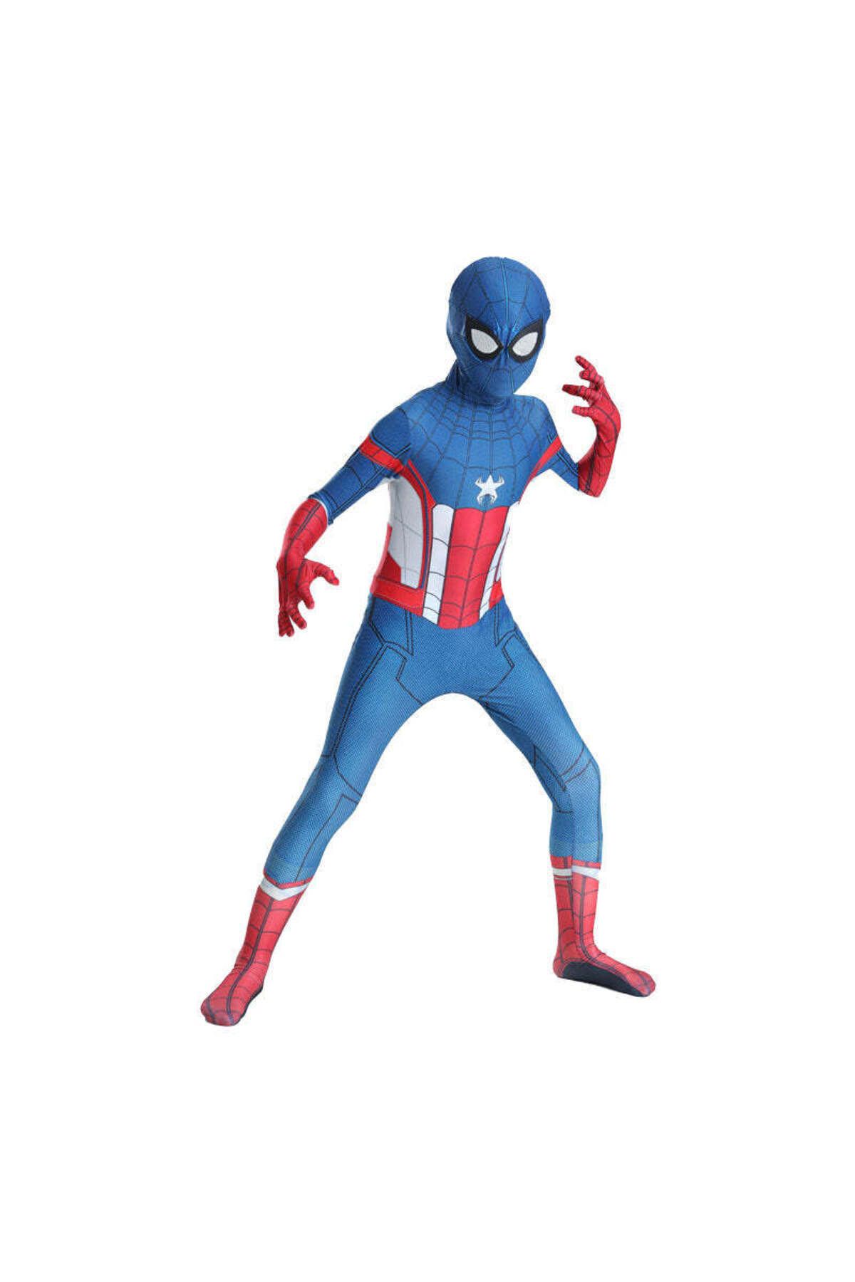 EvrikaUnity Costum Pentru Copii, Spider-man Devine Capitanul America, Set Cu Masca, 4-5 Ani, 120, Albastru/ Rosu - S