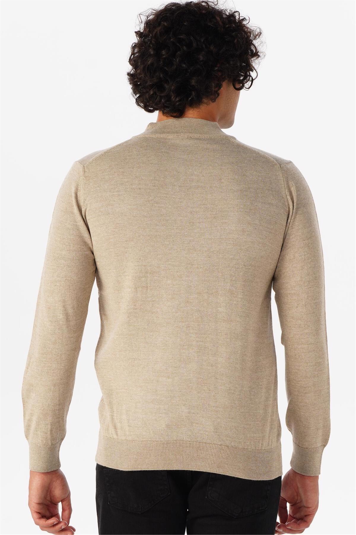 SÜVARİ-Beige Regular Plain Half Turtleneck Knitwear 2