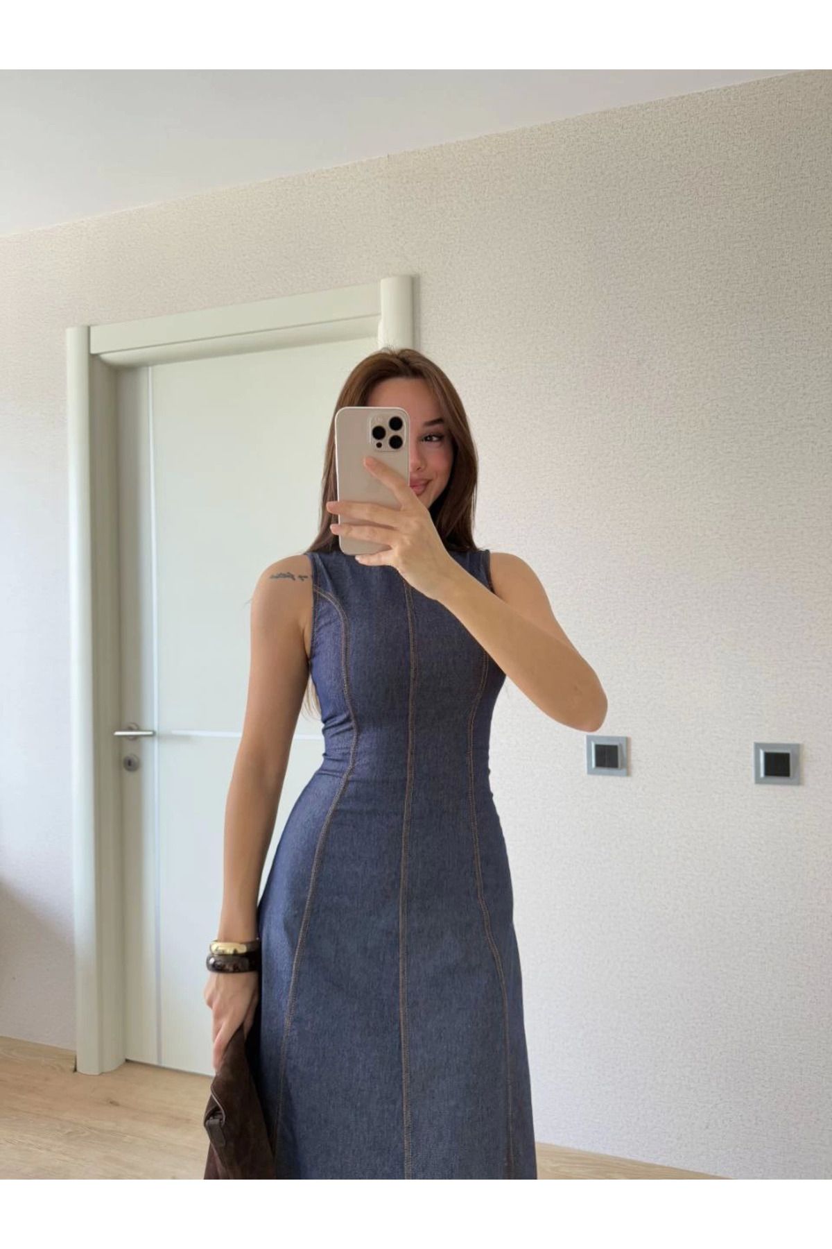 Kadınle Jeans Kot Uzun Elbise - Lacivert