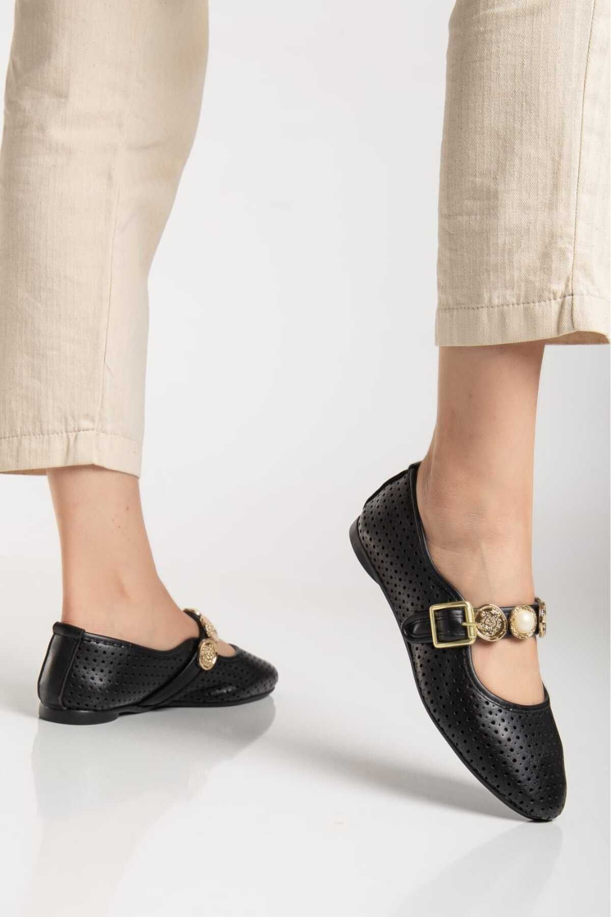GİMİSHOES Günlük Kadın Ayarlanabilir Tokalı Üstü Açık Rahat Ayakkabı