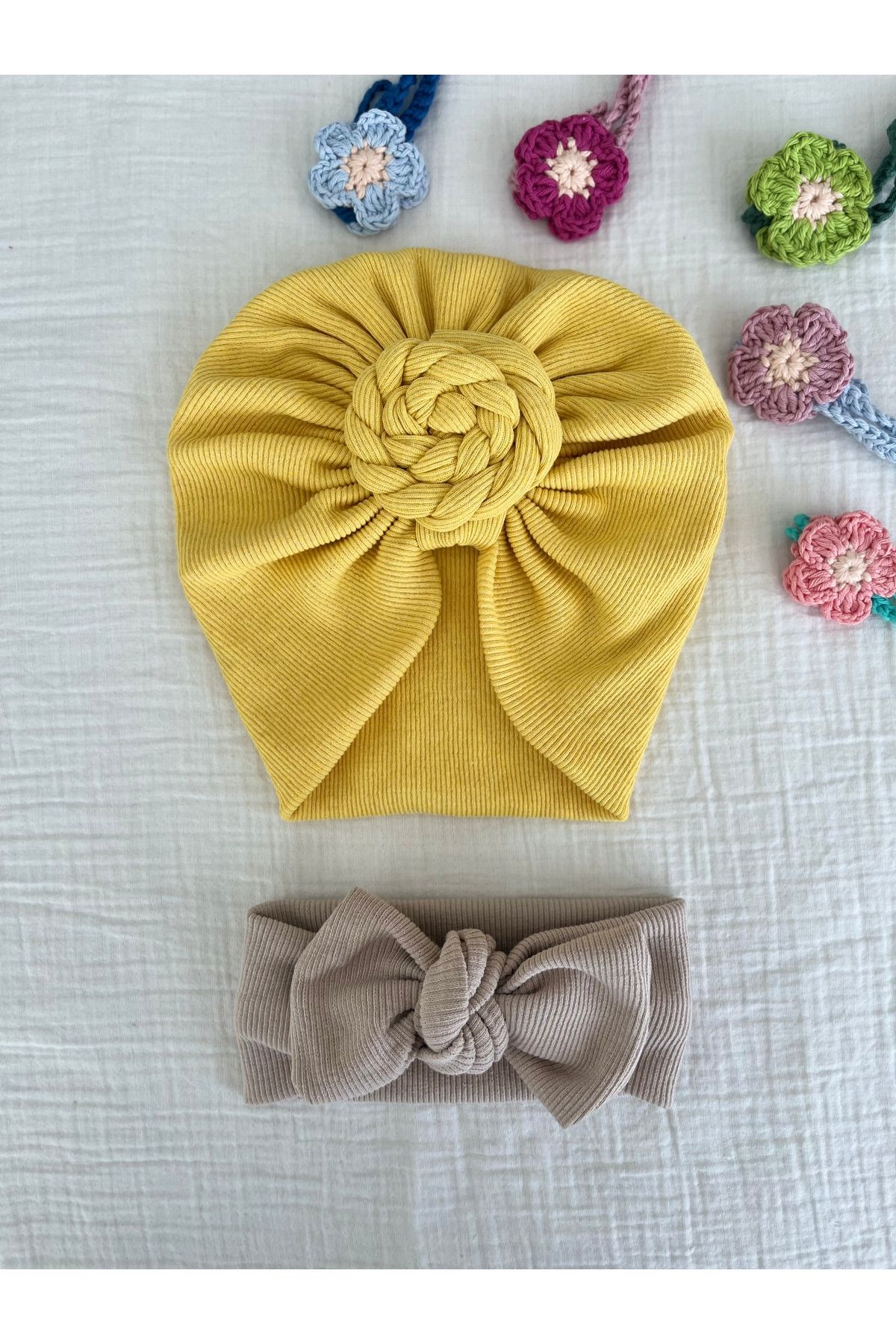 BurculuDükkan Kız Bebek Bone Bandana 2’li Set Hediyelik Set