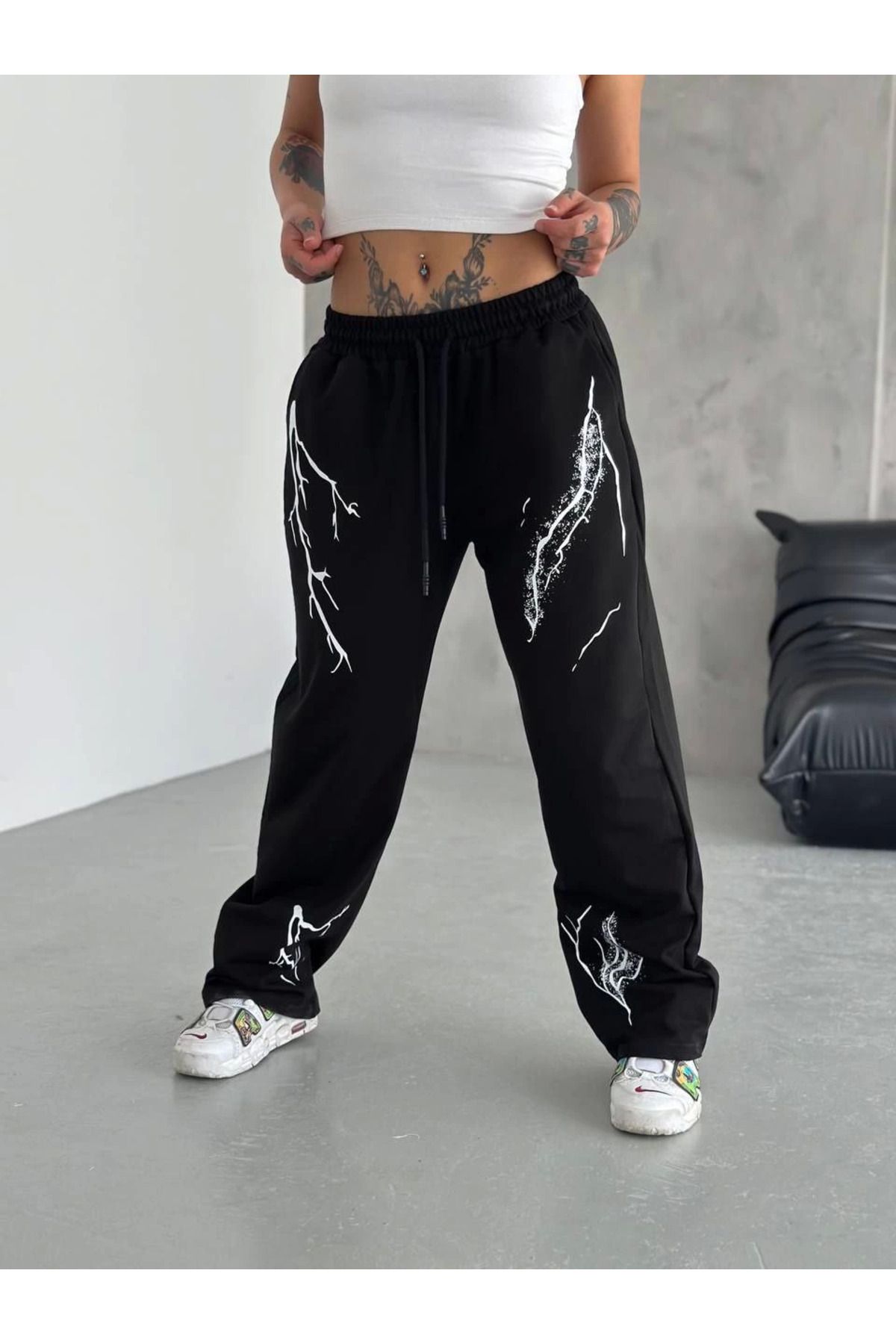 Pink Stil Unisex Dijital Baskılı Eşofman Altı - Siyah