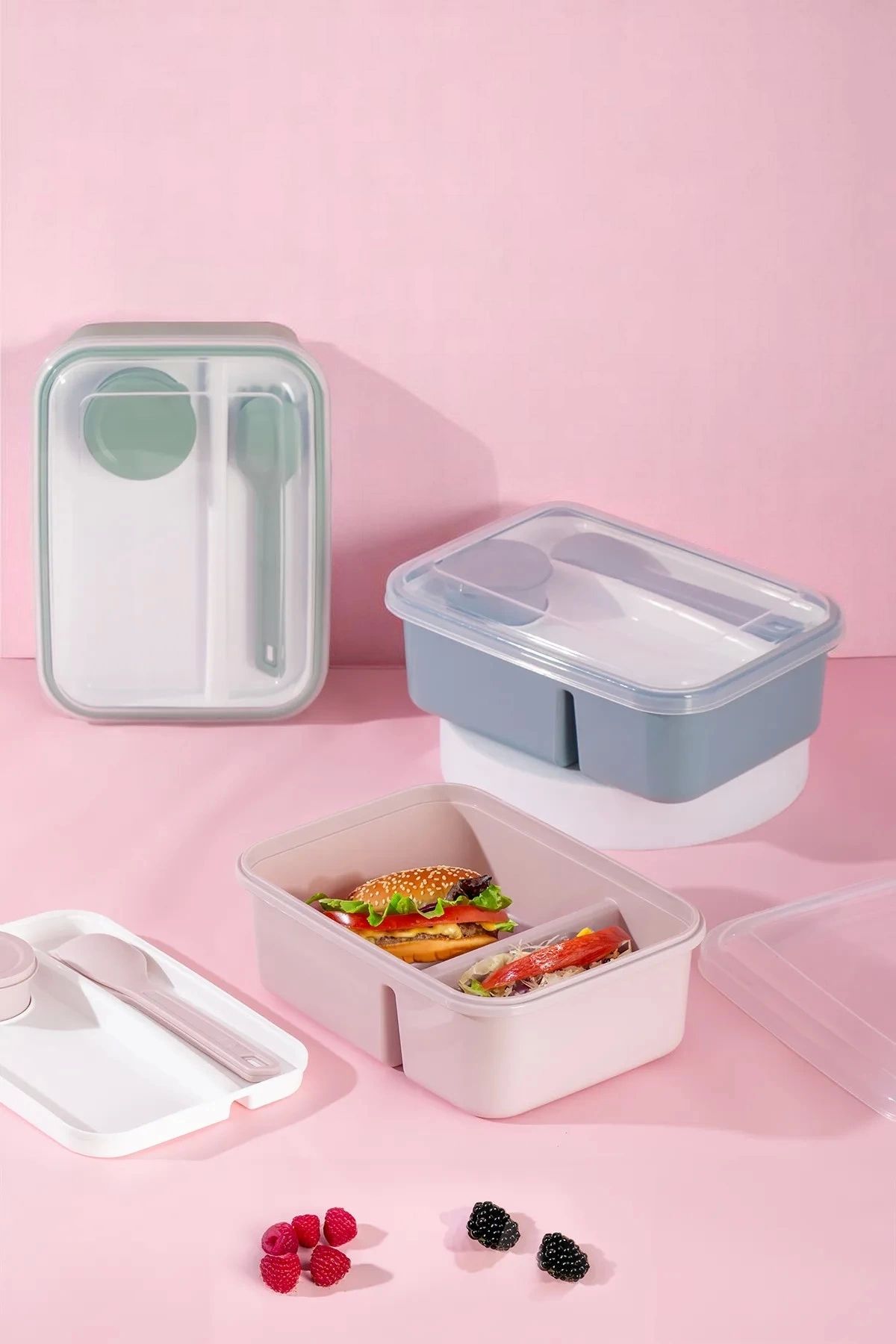 Tilbe Home-Self-Ladle Fork Sauce Bowl Compartmented Lunch Box - Portable Lunch Box Soft 3