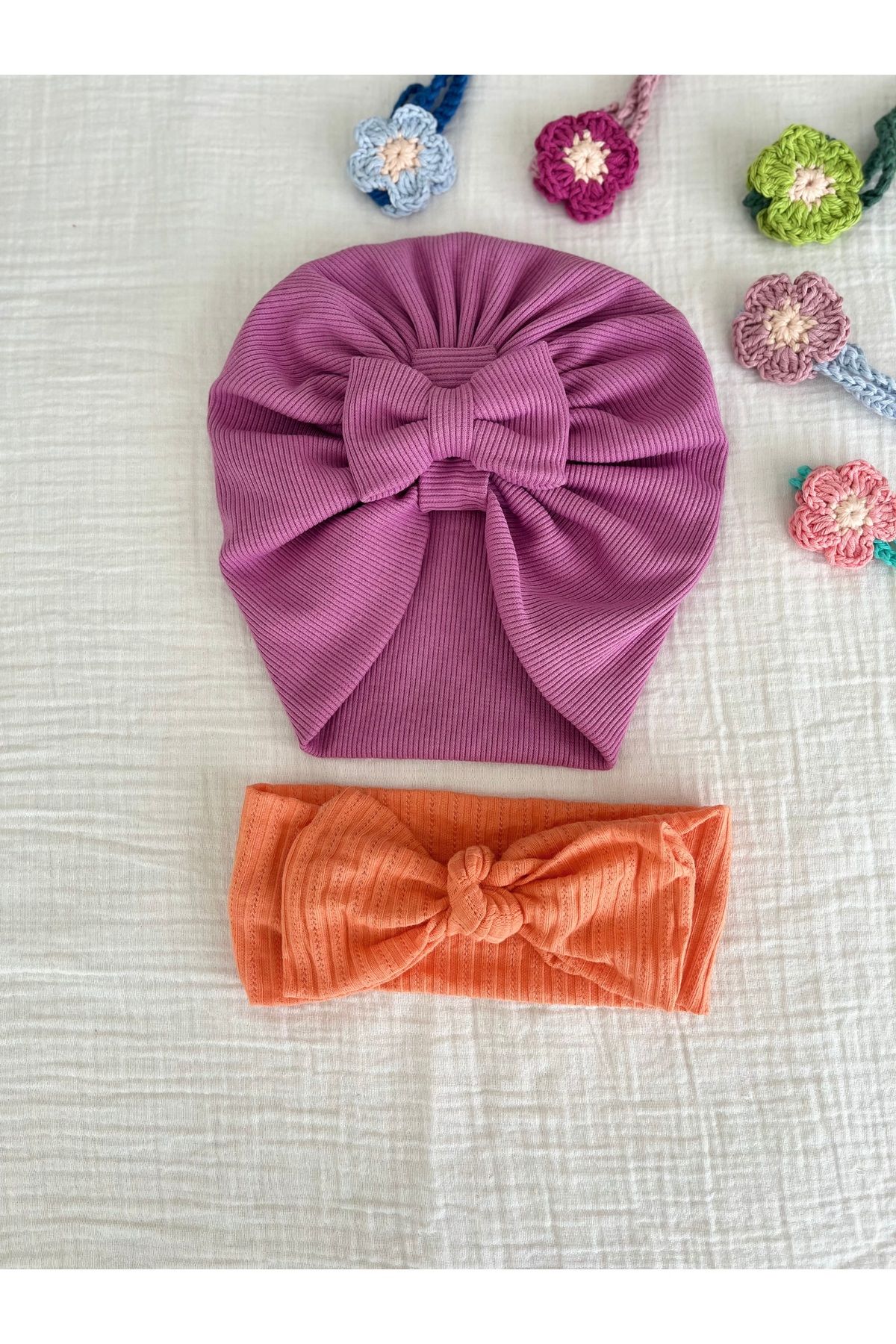 BurculuDükkan Kız Bebek Bone Bandana 2’li Set Hediyelik Set