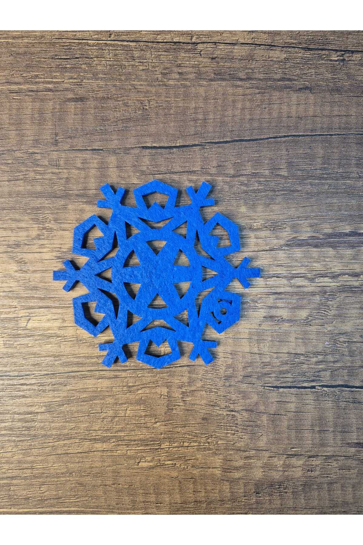 Grand Fine Art Keçe Bardak Altlığı 4lü Set Yuvarlak Mavi Kar Tanesi 10 cm Çap
