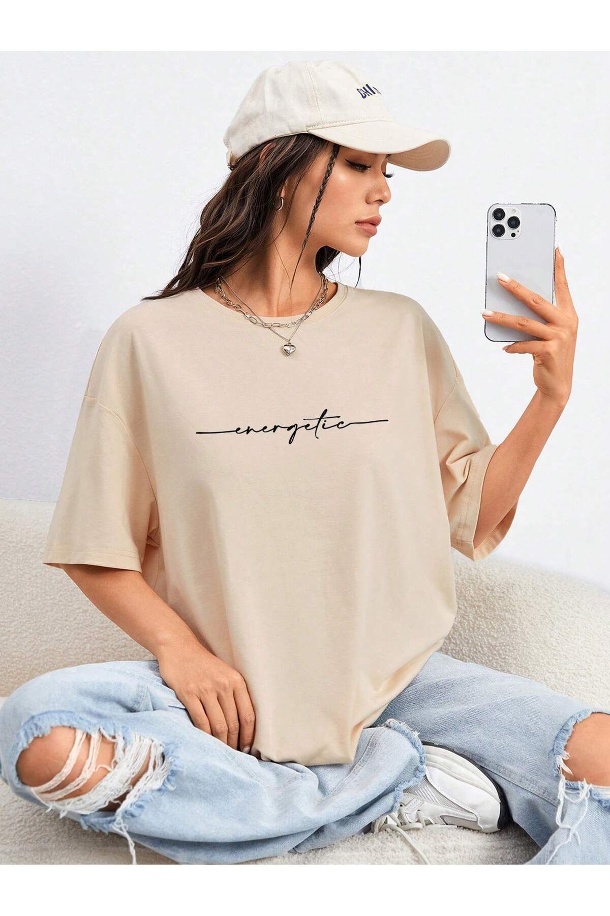 DAXİS Sportwear Company KADIN Energetic Baskılı Bisiklet Yaka Tişört