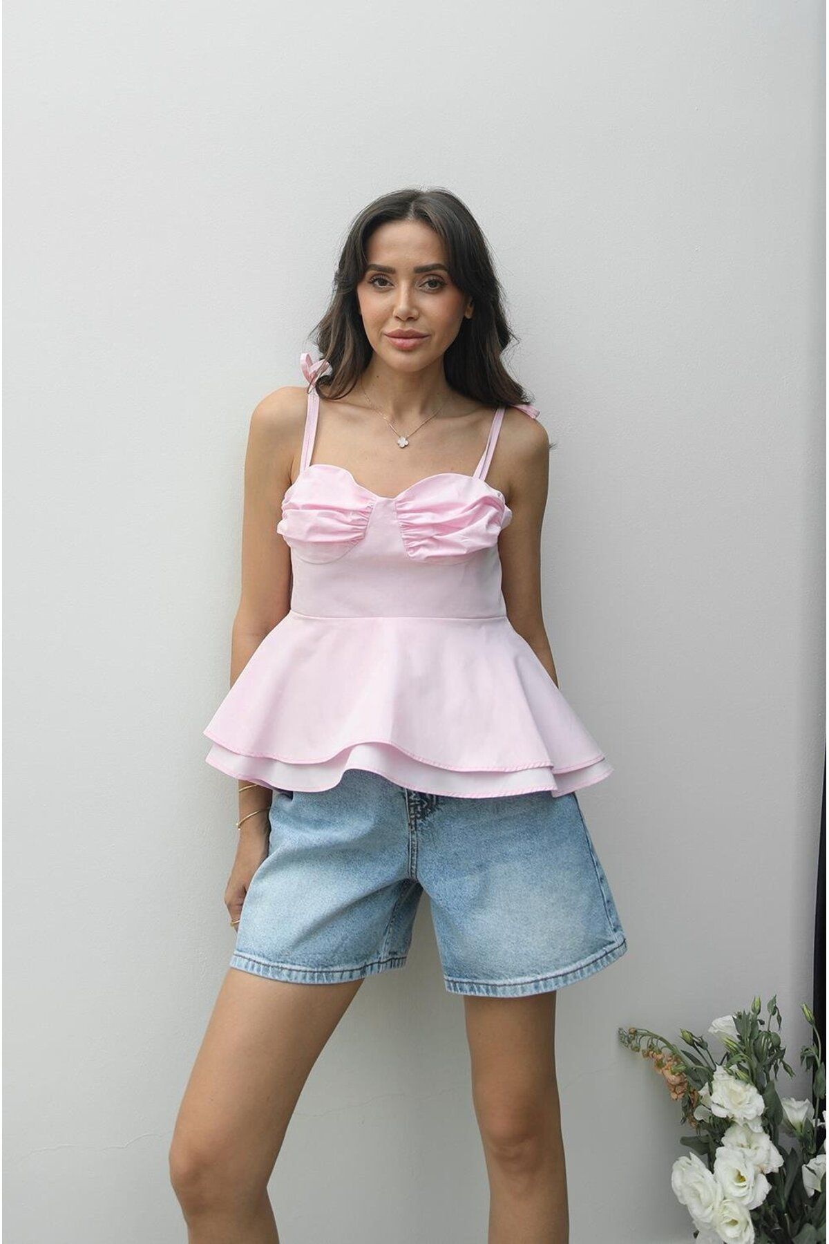 Havoş Pembe Berlin Askılı Bluz