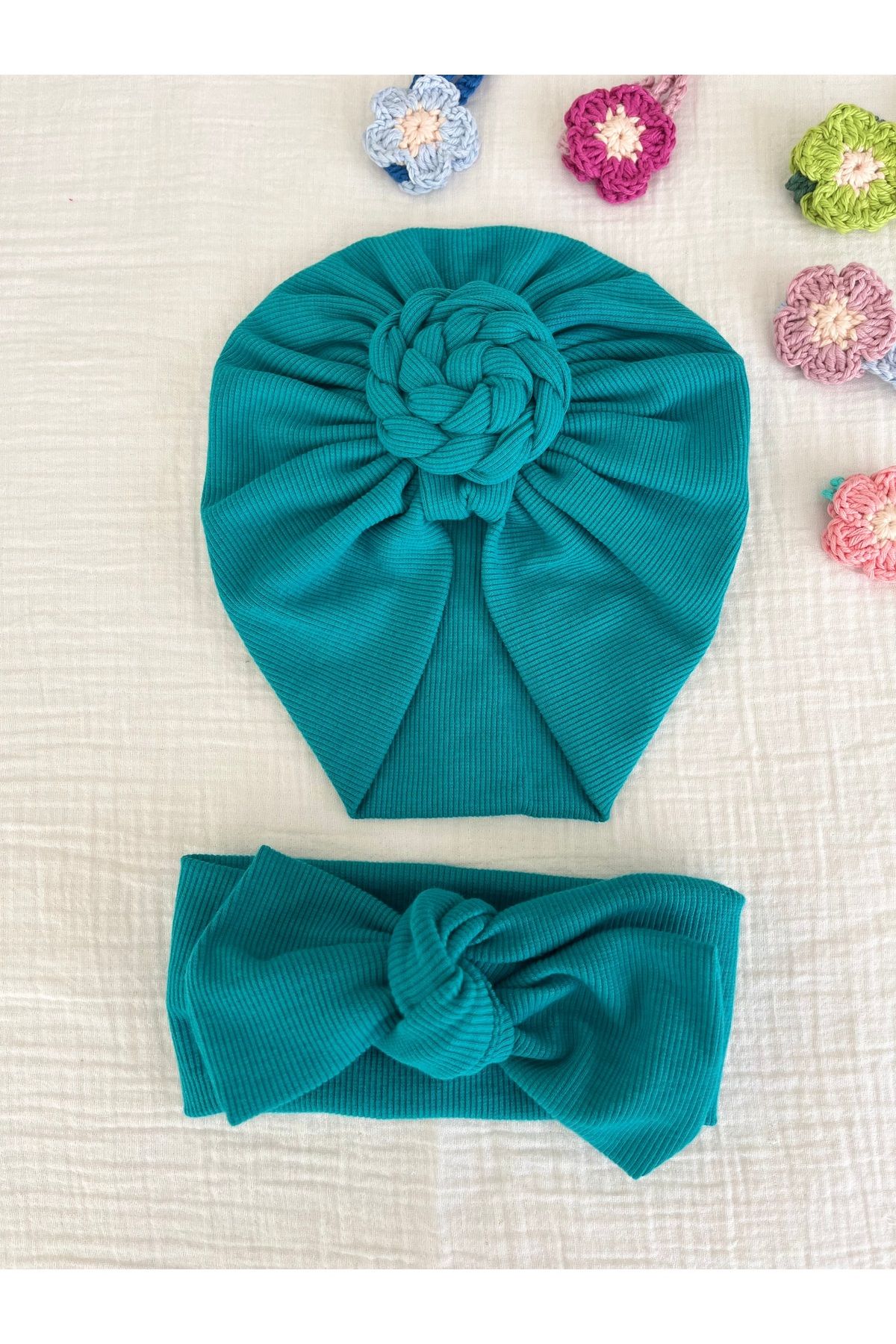 BurculuDükkan Kız Bebek Bone Bandana 2’li Set  Set