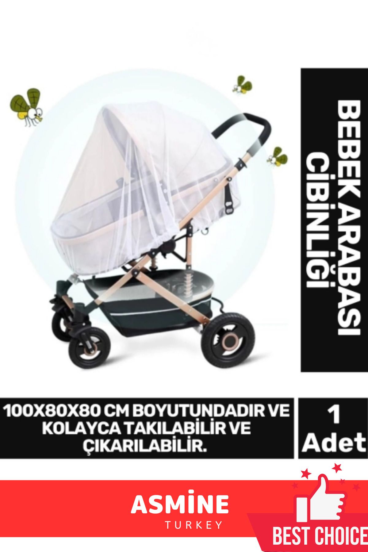 Örensa Özel Üretim Sinek Örümcek Böcek Karşı Koruma Mikro Delik Tak Çıkar 100x80x80 Bebek Arabası Cibinliği