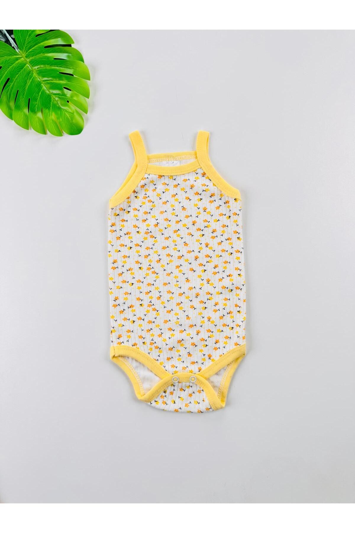 EFU BABY Çiçek Desenli Fitilli İp Askılı Kız Bebek Atlet Body