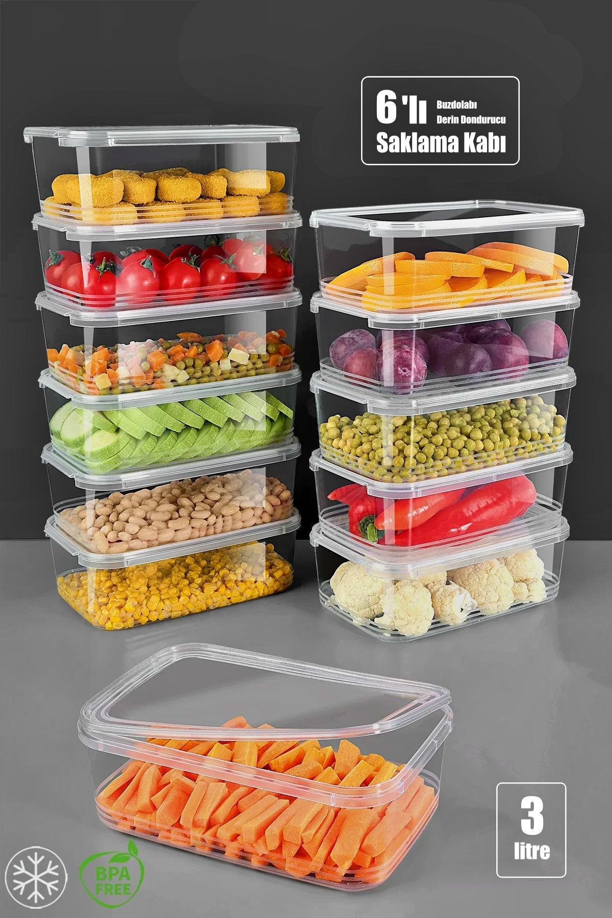 Tilbe Home 6 Adet Sızdırmaz Kapaklı Derin Dondurucuya Uygun Saklama Kabı Düzenleyici Erzak Kabı Organizer 3 Lt