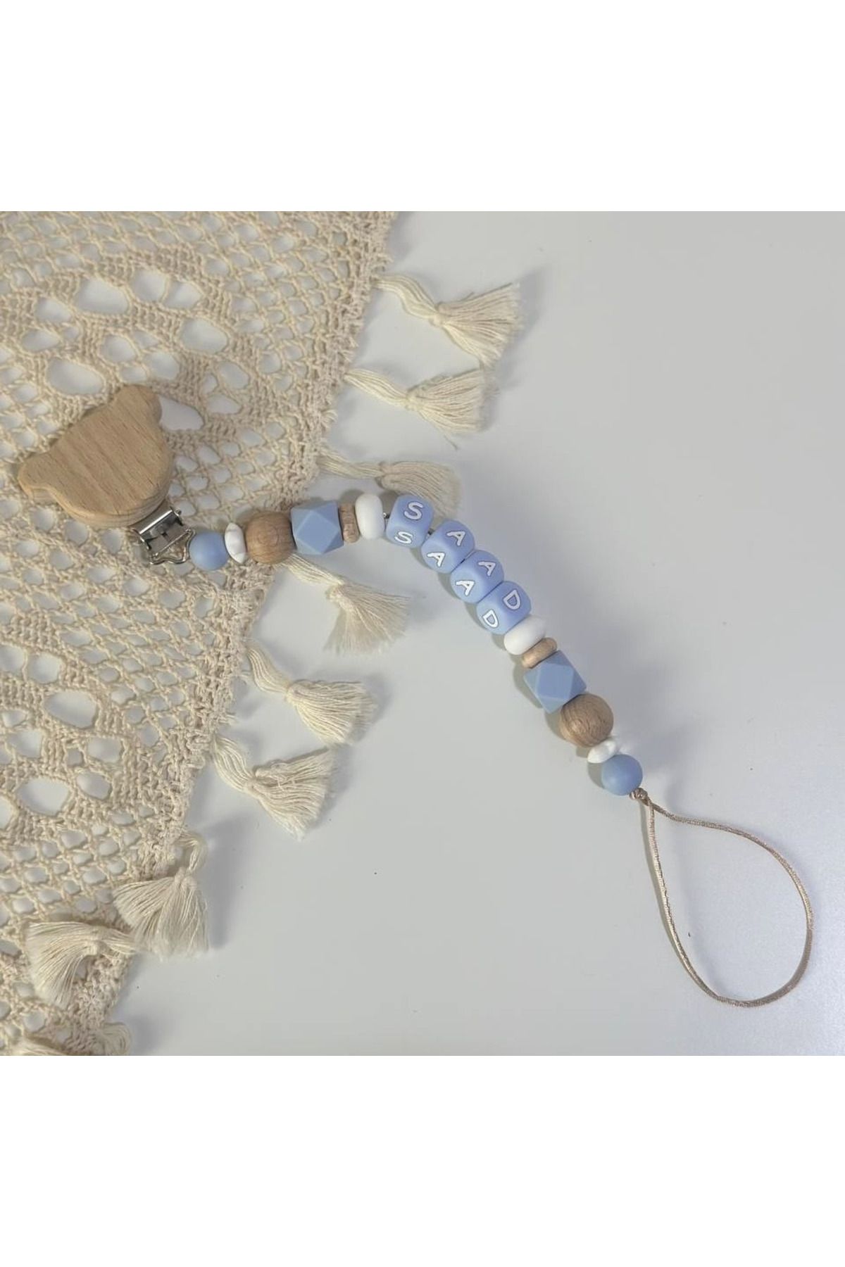 Little Cloud-Pacifier Clip (Sky) with Baby Name Engraving Feature 1