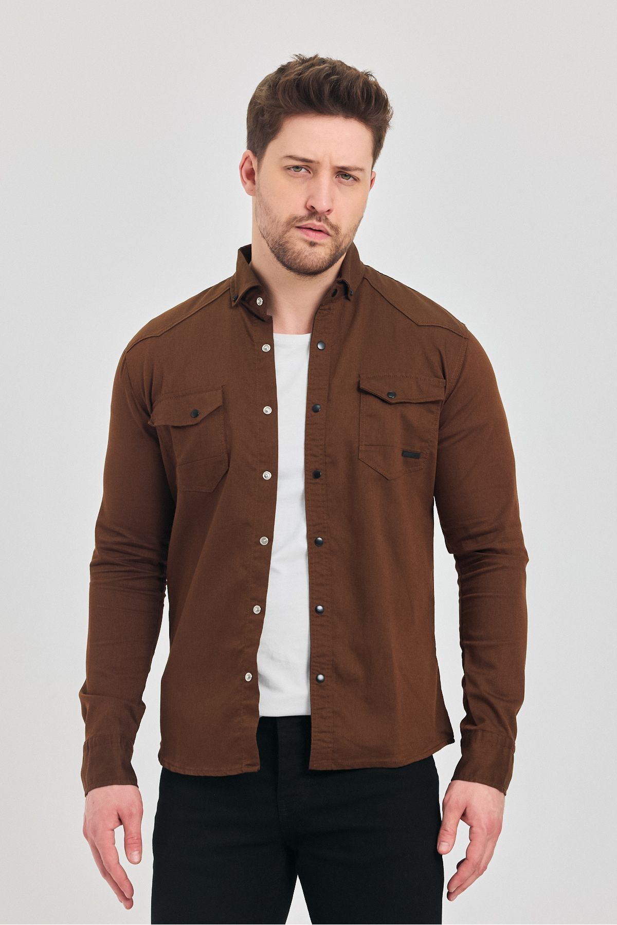 YXC SPORTS Slim Fit Dar Kalıp Pamuklu Kot Gömlek