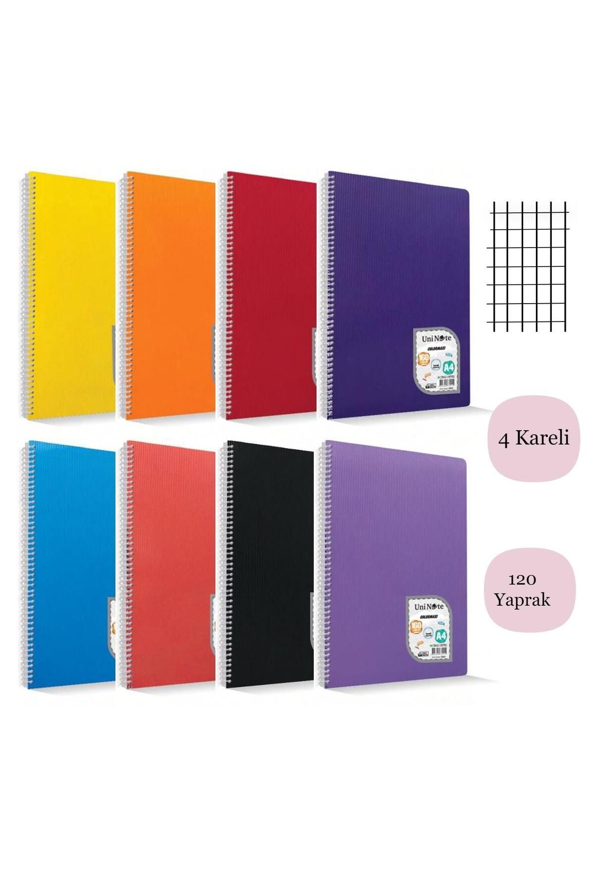 Çınar Çınar Colormaxi A4 120 Yaprak Plastik Kapak Spiralli Defter Kareli 4 Adet