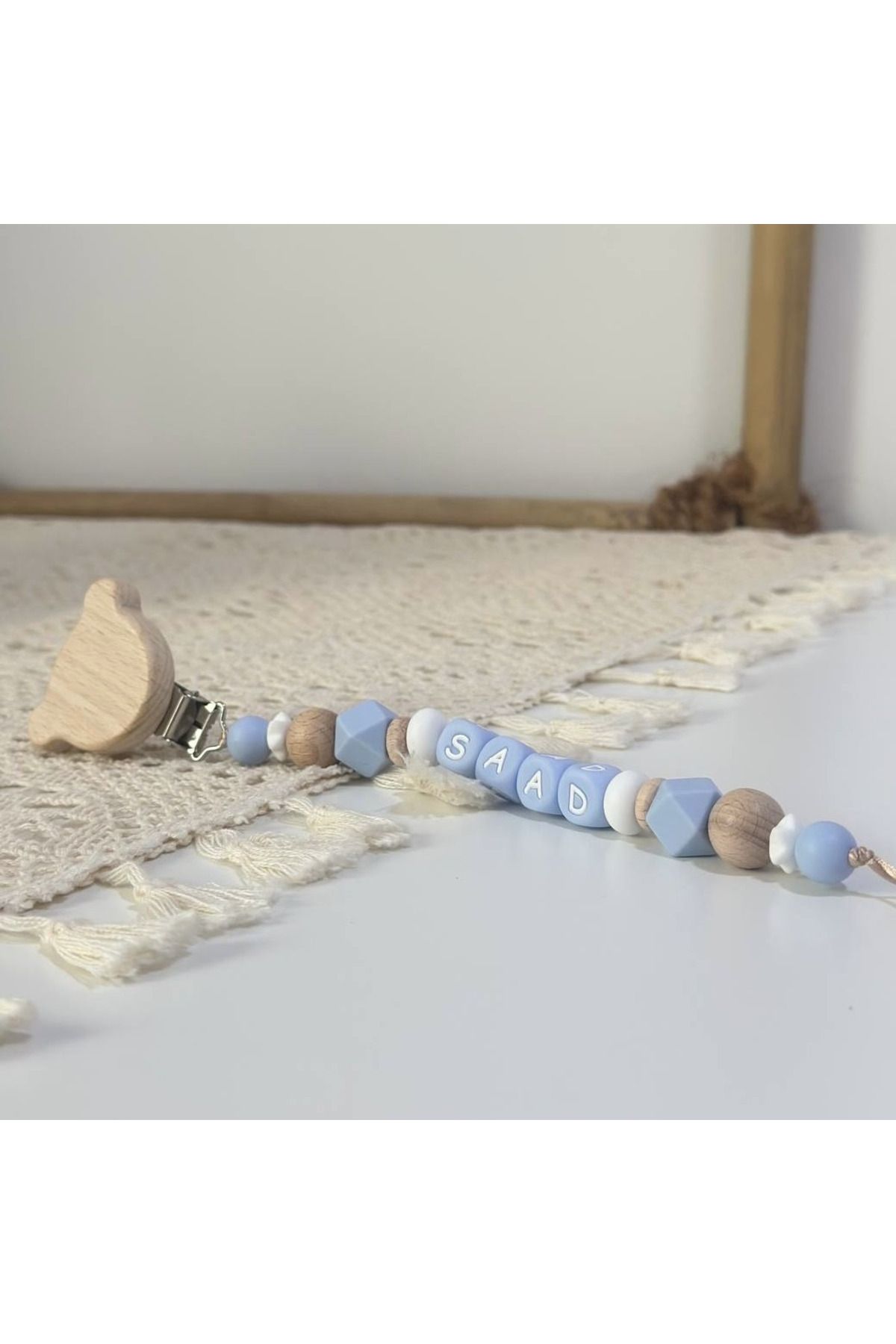 Little Cloud-Pacifier Clip (Sky) with Baby Name Engraving Feature 3