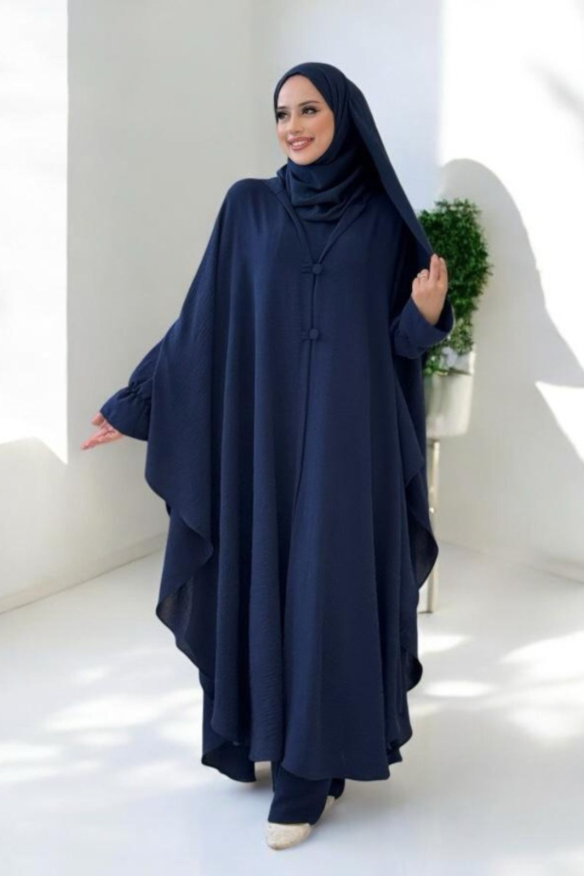 Bym Fashion Tunik, Pantolon ve Abaya Üçlü Takım Lacivert