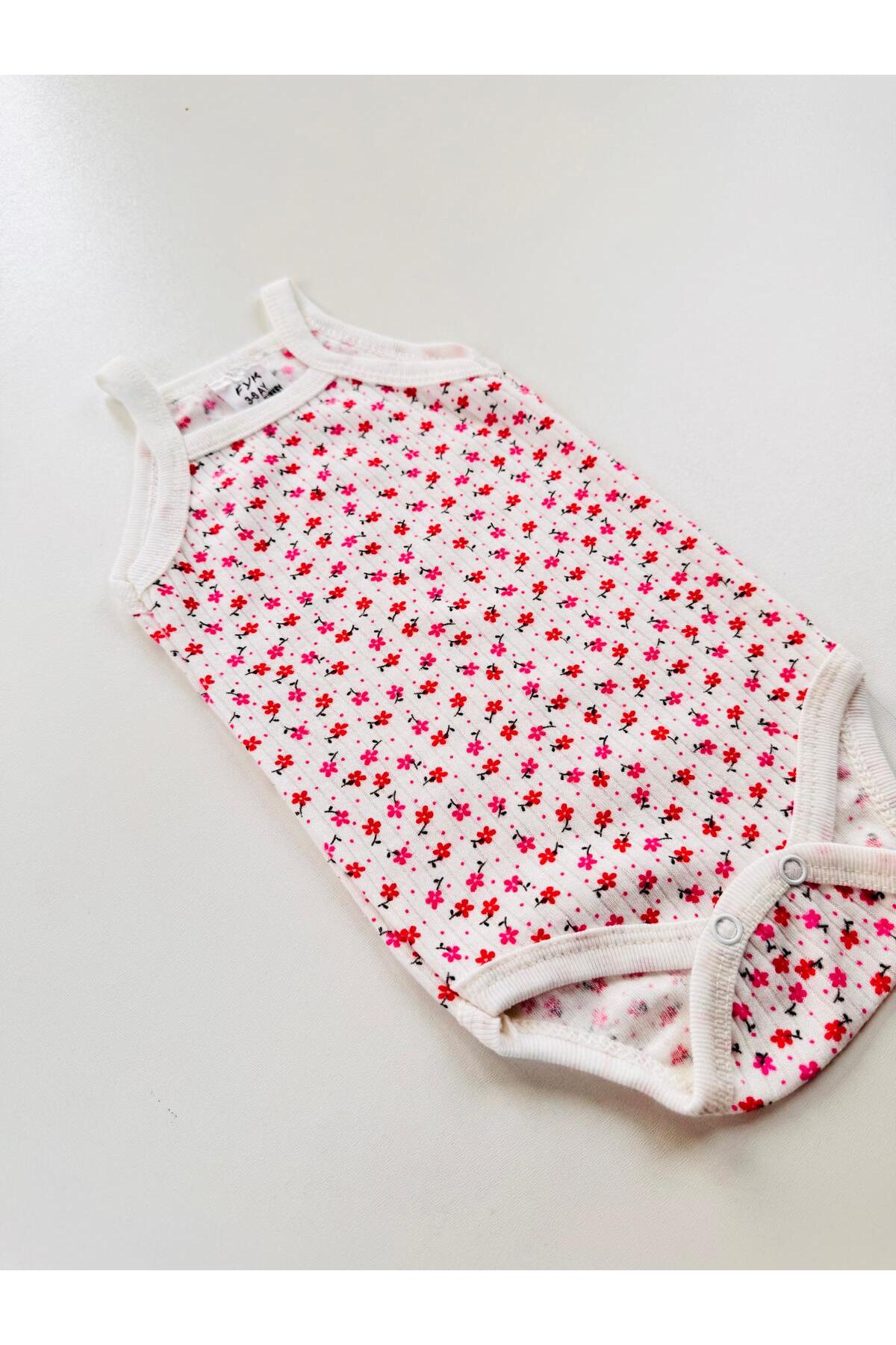 EFU BABY Çiçek Desenli Fitilli İp Askılı Kız Bebek Atlet Body fotoğrafı 4 (önizleme)