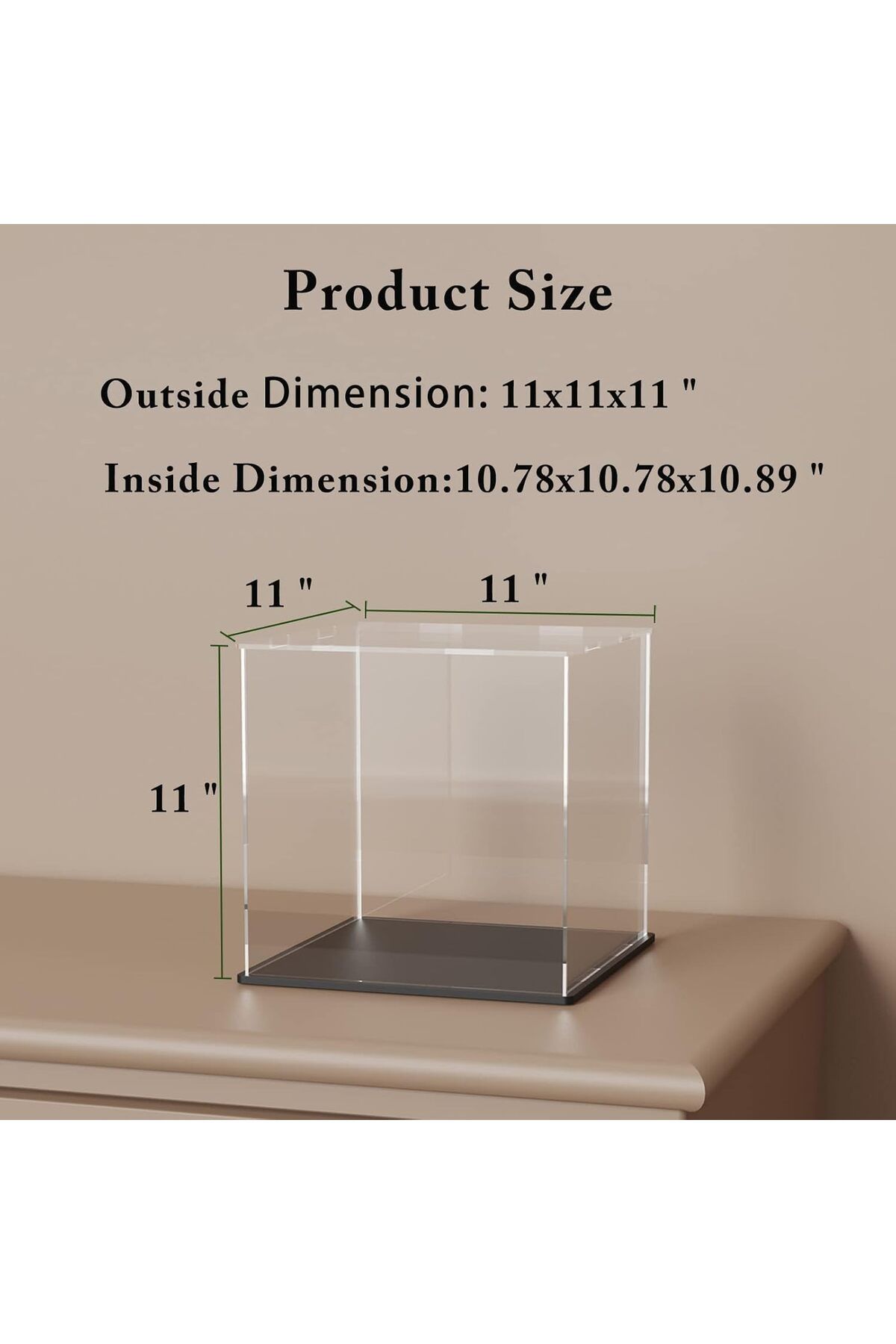 Generic-صناديق أكريليك مكعبة مقاس 11 × 11 × 11 بوصة للعرض، عرض شفاف بقاعدة سوداء غير لامعة 2
