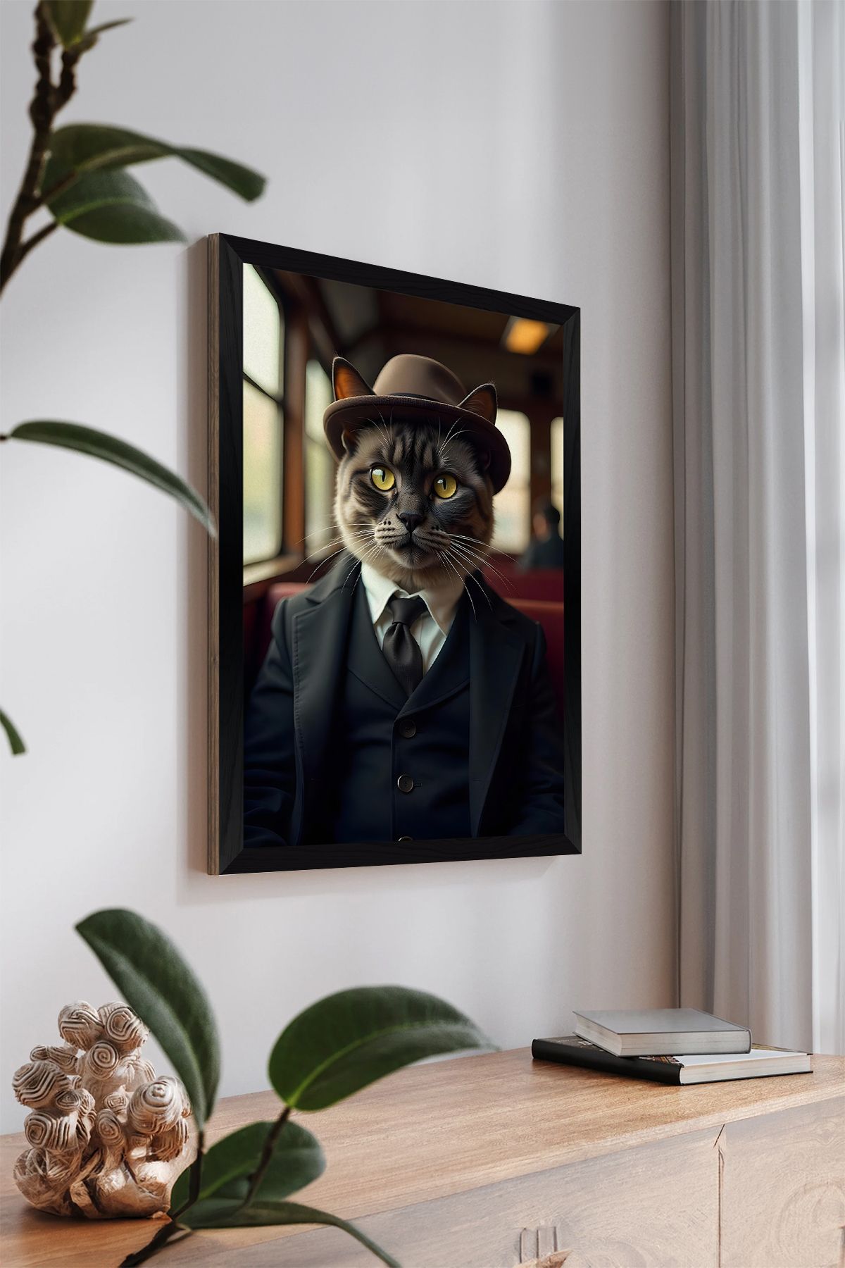 Artavessa Tek Parça Siyah Çerçeve Görünümlü Kedi Baskılı MDF 20x30 cm Tablo - Model 20