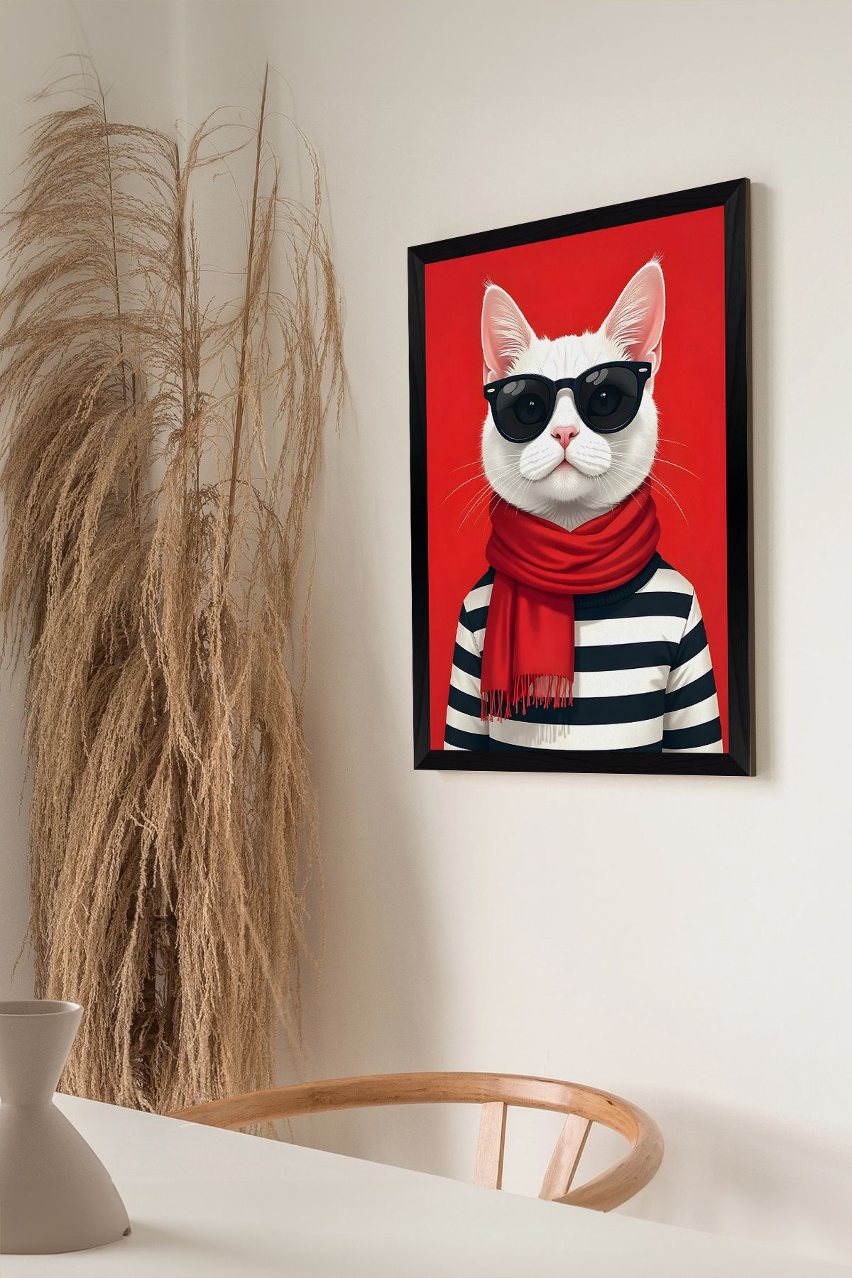 Artavessa Tek Parça Siyah Çerçeve Görünümlü Kedi Baskılı MDF 20x30 cm Tablo - Model 23