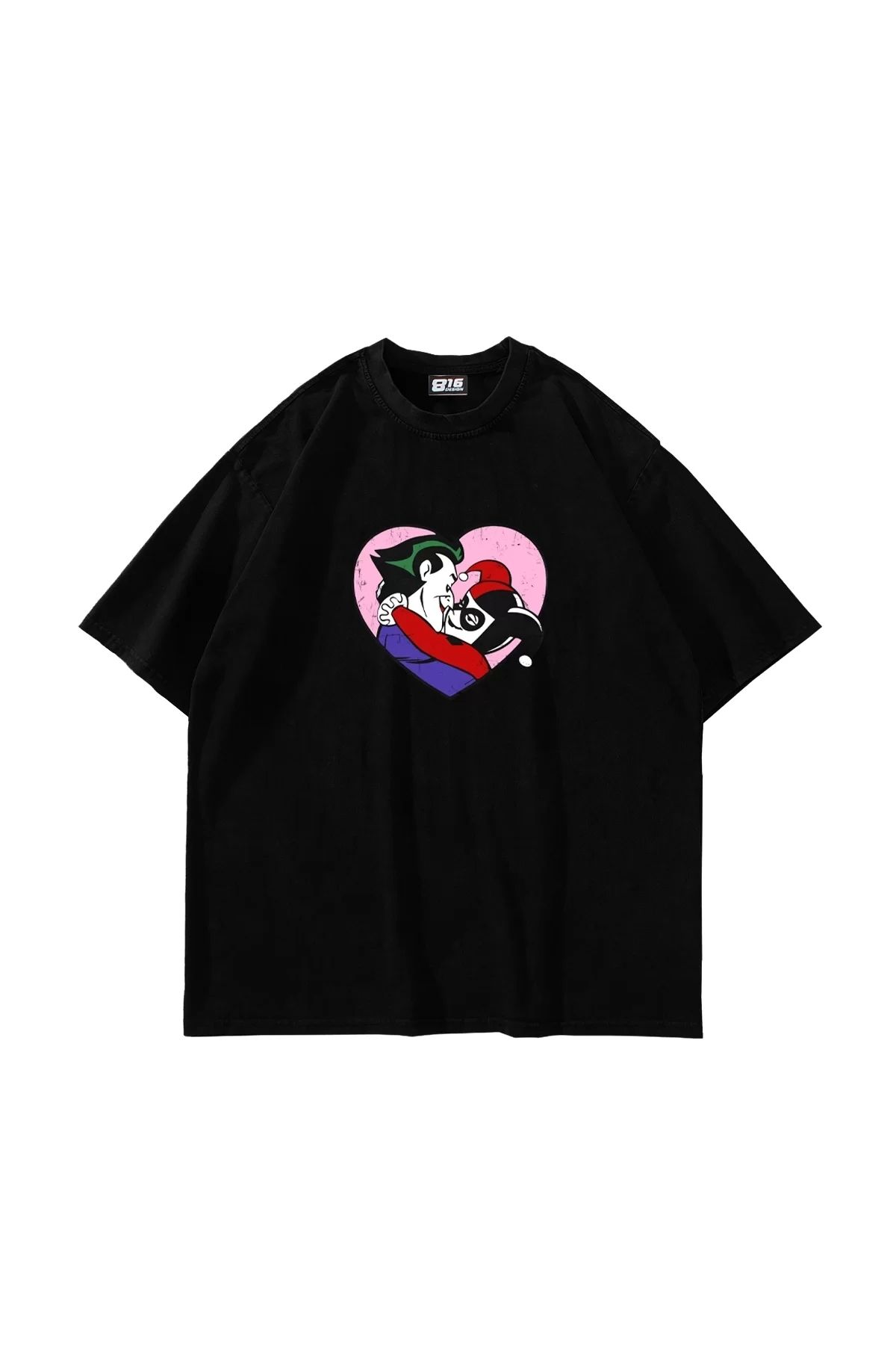 Bak Moda Joker&Harley Baskılı Oversize Unisex Siyah Tshirt