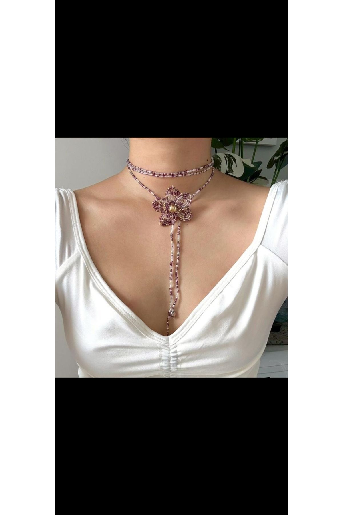 SHİNELİZE Mor detaylı çiçek choker kolye, mor çiçek kolye, Pinterest choker kolye