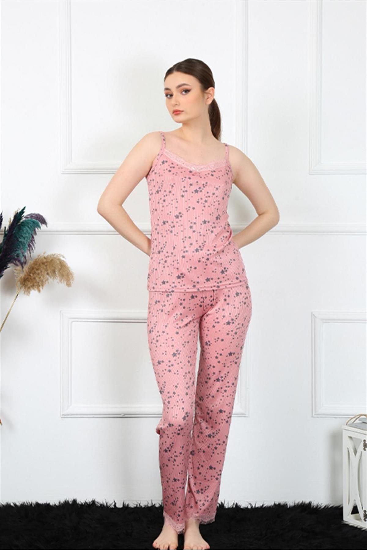 Celira Kadın İp Askılı Pudra Pijama Takım 4137