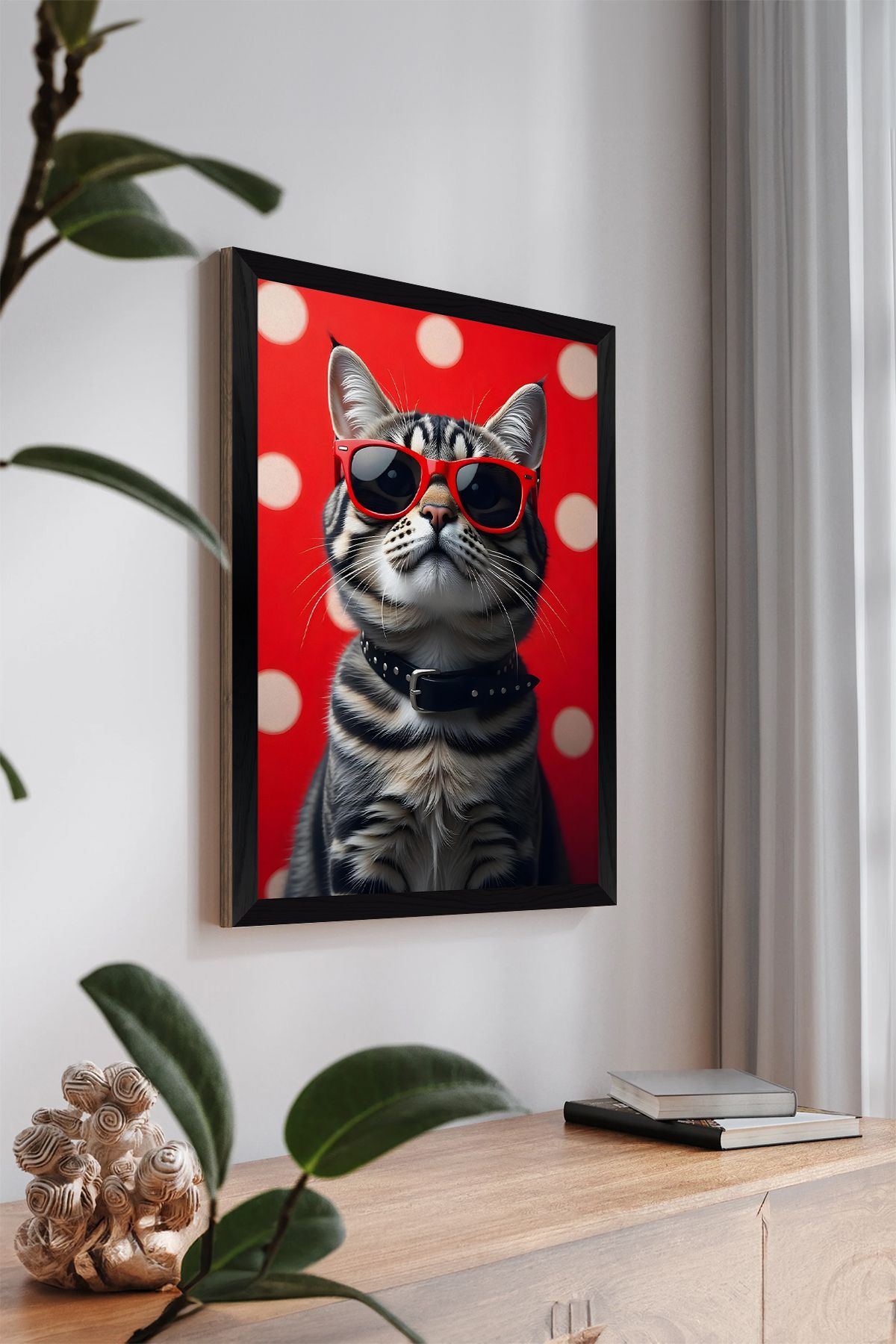 Artavessa Tek Parça Siyah Çerçeve Görünümlü Kedi Baskılı MDF 20x30 cm Tablo - Model 8
