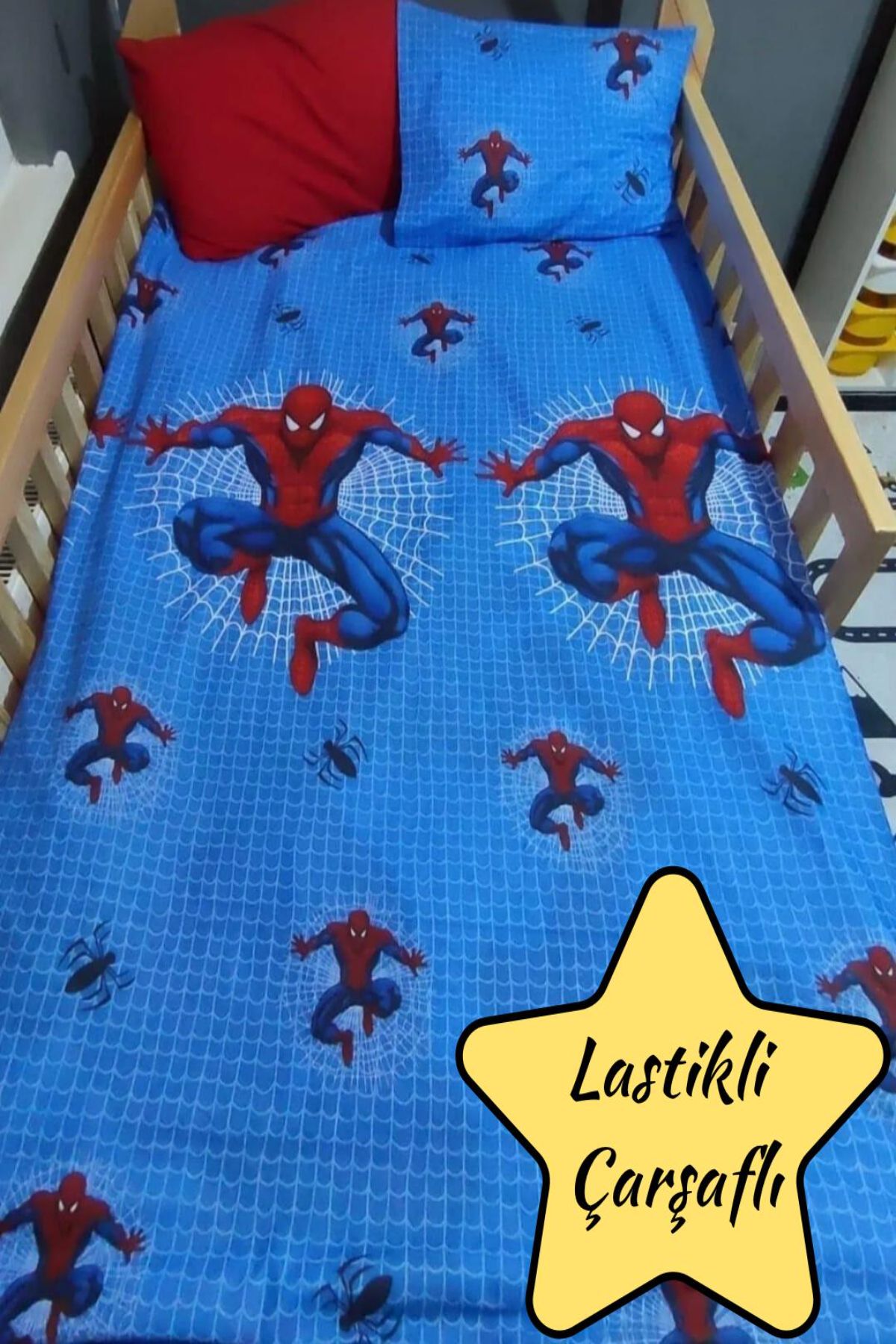 mihriban-Single Spider Children's Duvet Cover Set with Elastic Sheet 2