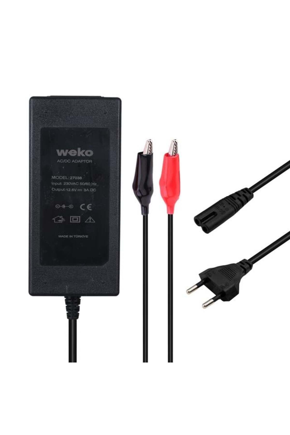 WEKO 12.6 Volt - 3 Amper Krokodil Uçlu Ledli Yerli Üretim Masaüstü Şarj Adaptörü