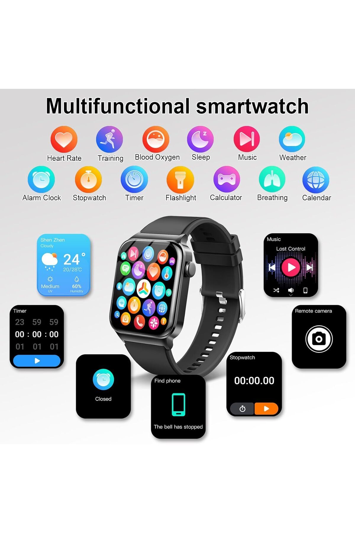 Techone-Ceas inteligent Zen Wrist pentru femei, ecran Super AMOLED de 1,85 inci 3