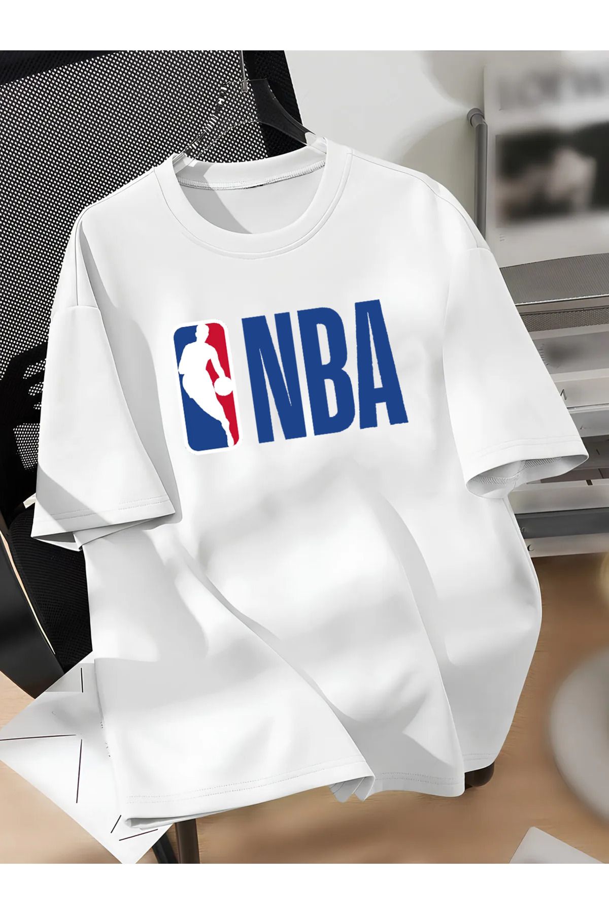 JAMPY Unisex Erkek/Kadın NBA Özel Baskılı Oversize Pamuklu T-Shirt Tişört