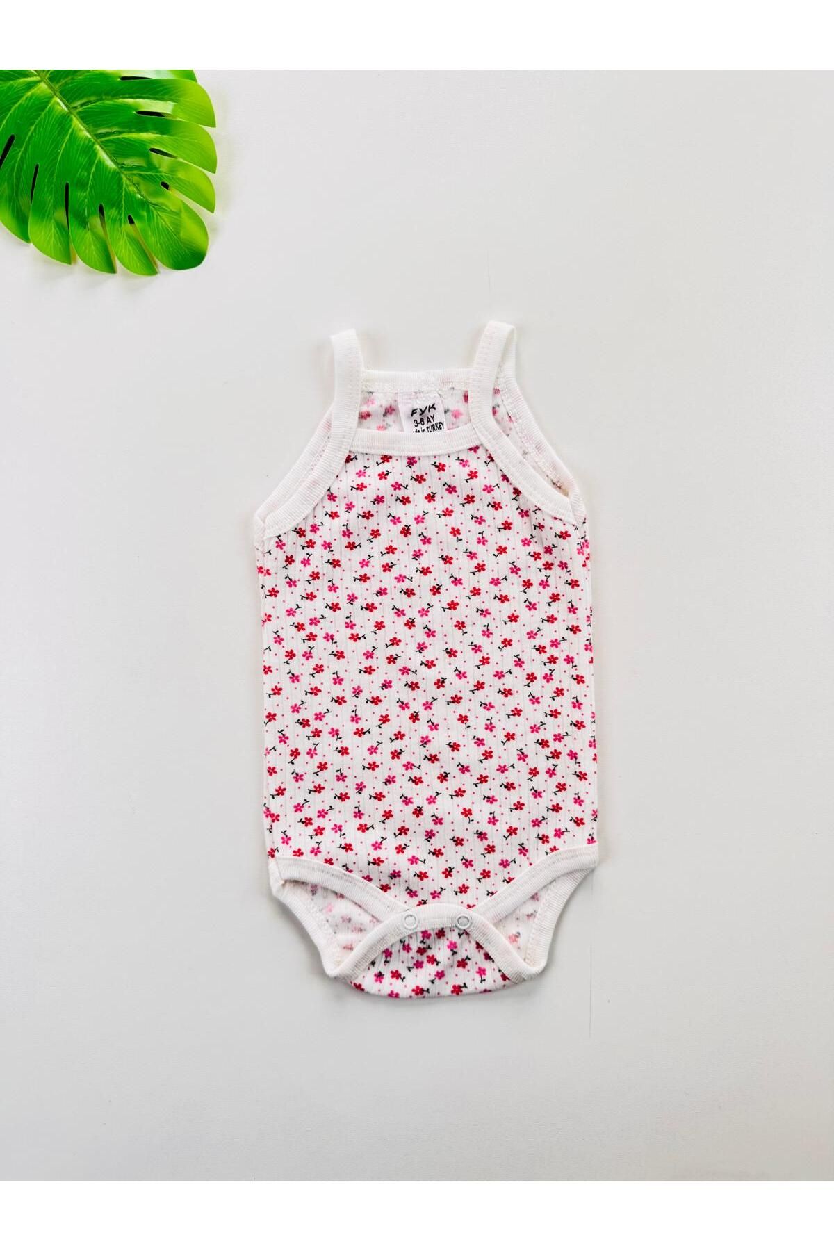 EFU BABY Çiçek Desenli Fitilli İp Askılı Kız Bebek Atlet Body