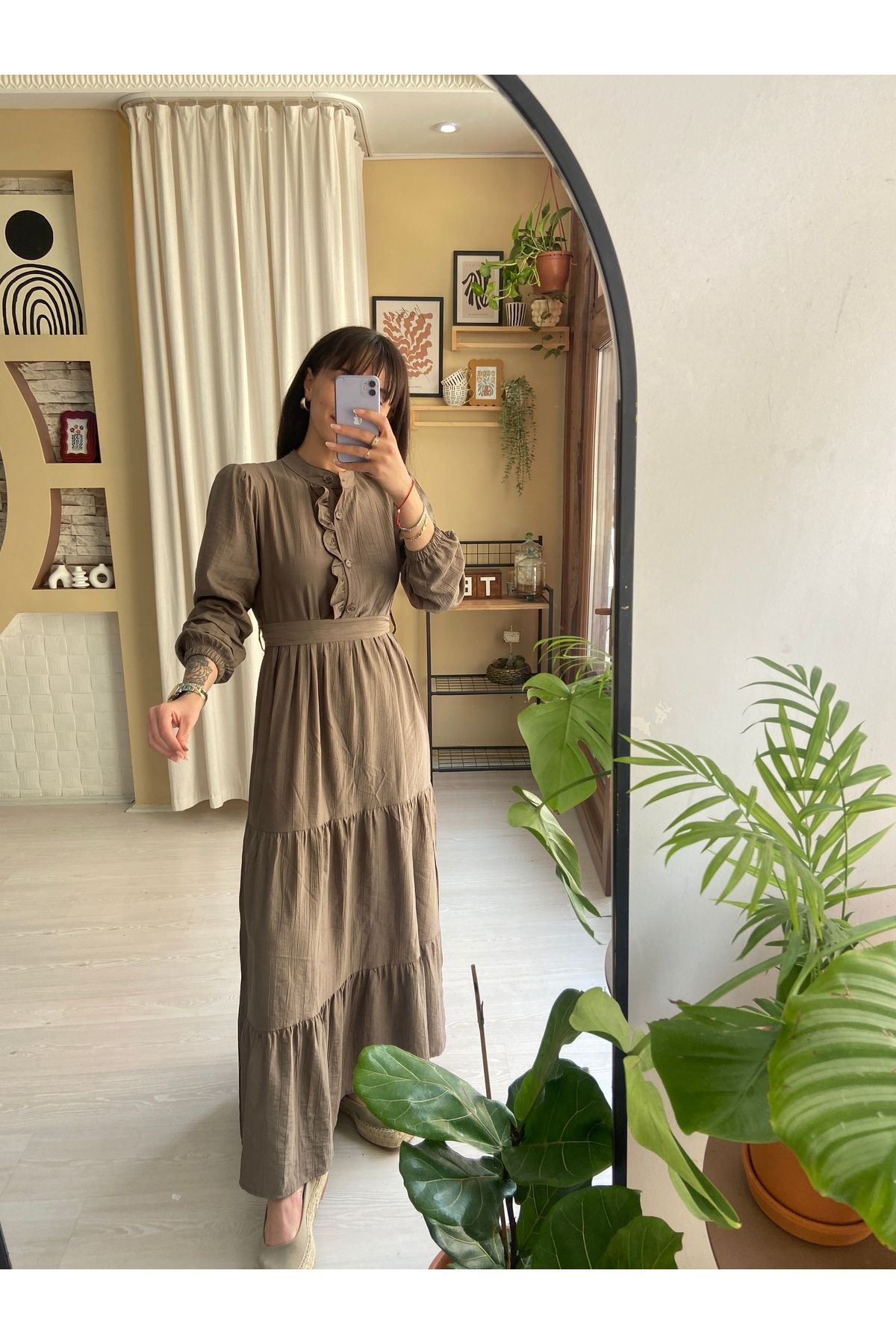 Sinemsi Butik BELİ BAĞLAMA DETAYLI UZUN ELBİSE