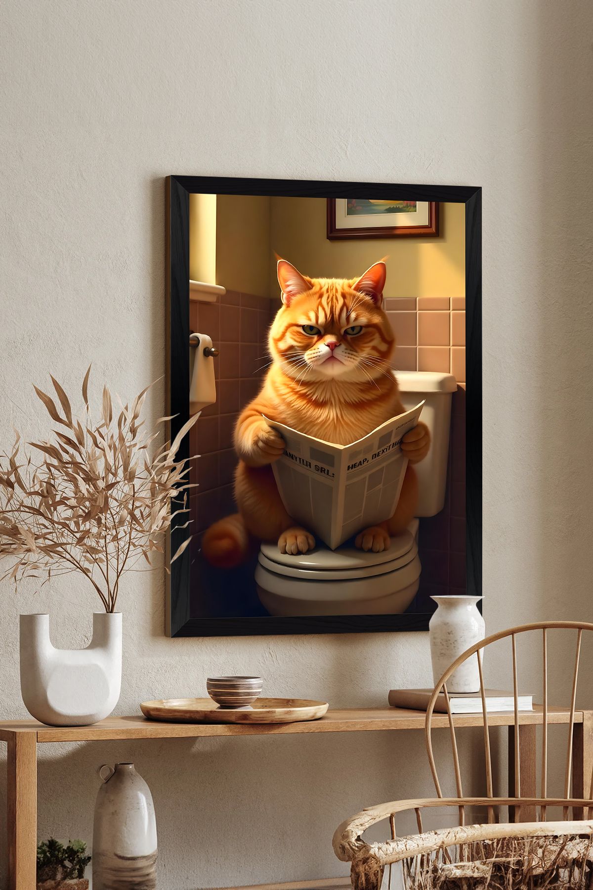 Artavessa Tek Parça Siyah Çerçeve Görünümlü Kedi Baskılı MDF 20x30 cm Tablo - Model 15