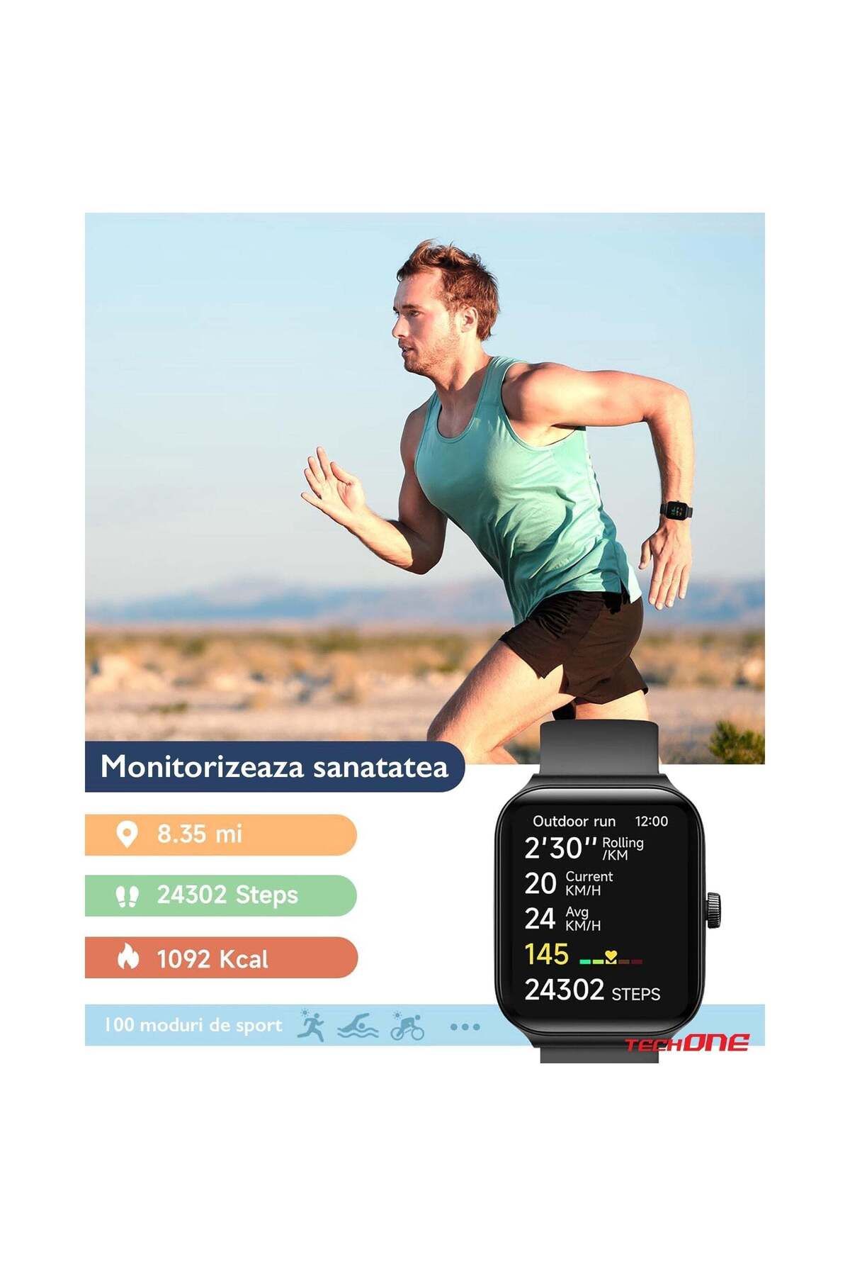 Techone-Ceas inteligent bărbătesc Vita Pulse, negru 5