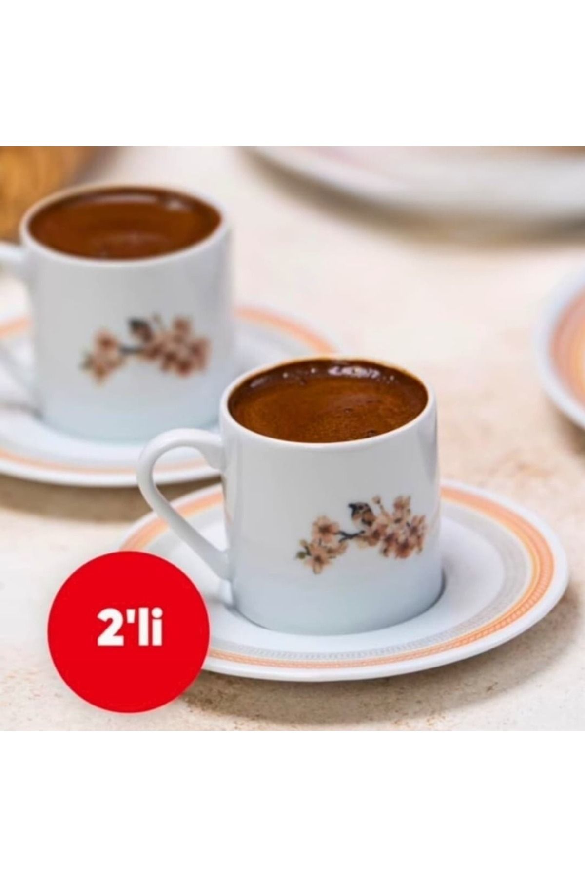 Porland Porselen Desenli Kahve Fincan Takımı Beyaz 6 Kişilik 90 ml