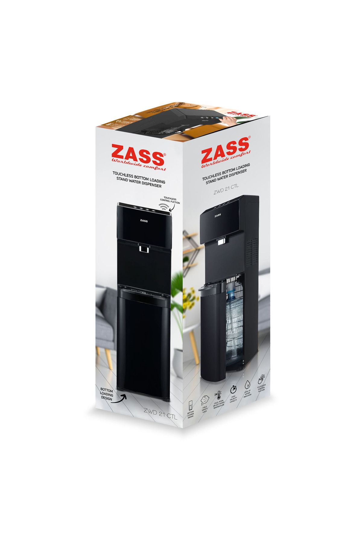 Zass-Water dispenser with compressor, digital, touchless Zass ZWD 21 CTL with bottle at the base 7