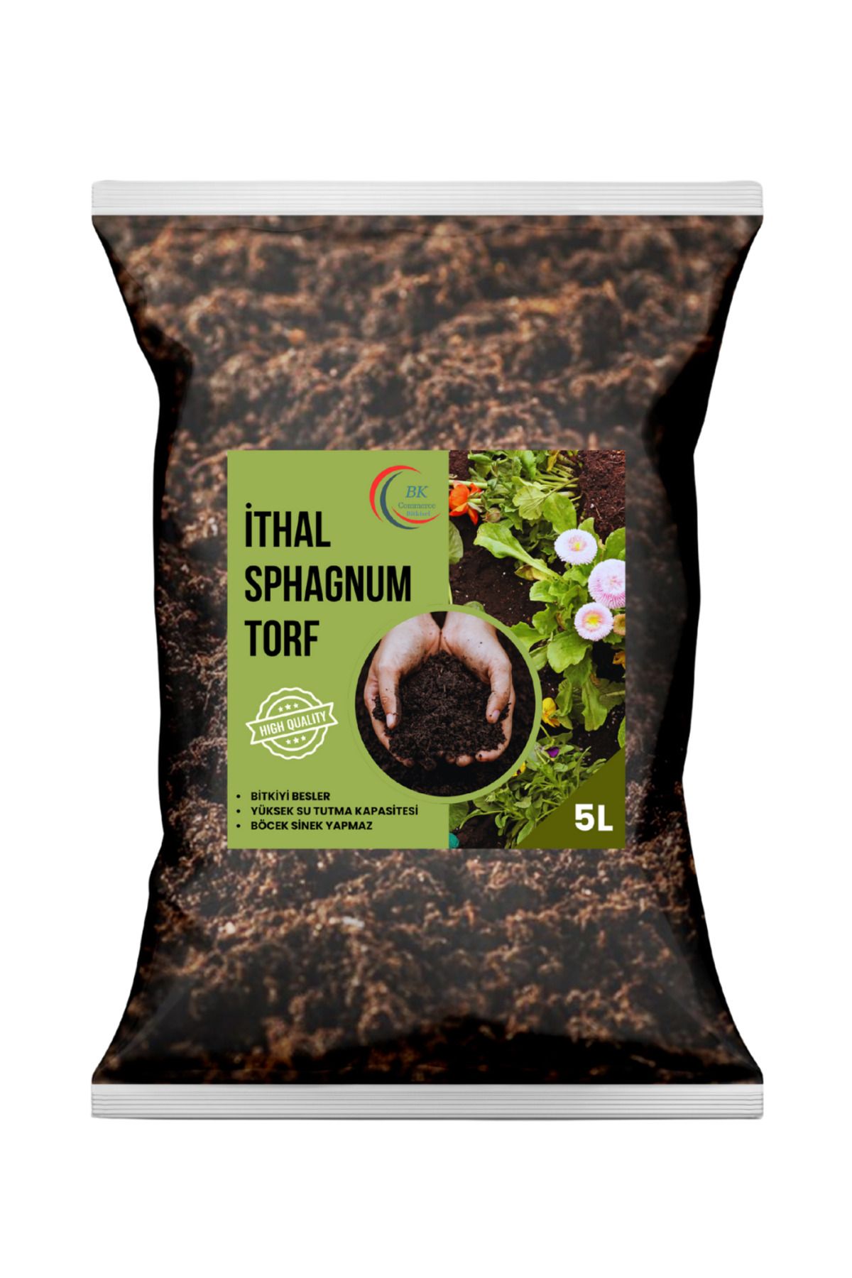 BK Commerce Premium Bitki Toprağı 5L - TS1 Sphagnum Torf, Böcek Yapmaz, Yüksek Su Tutucu