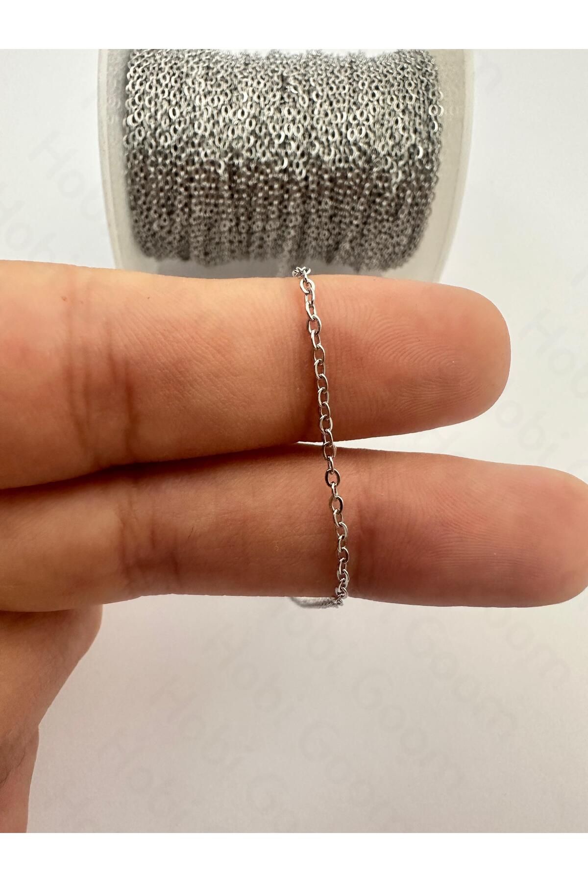 Hobi Goom Takı Yapımı / Üretimi İçin Paslanmaz Çelik Silver (Gümüş) Forse Zincir | 2 metre