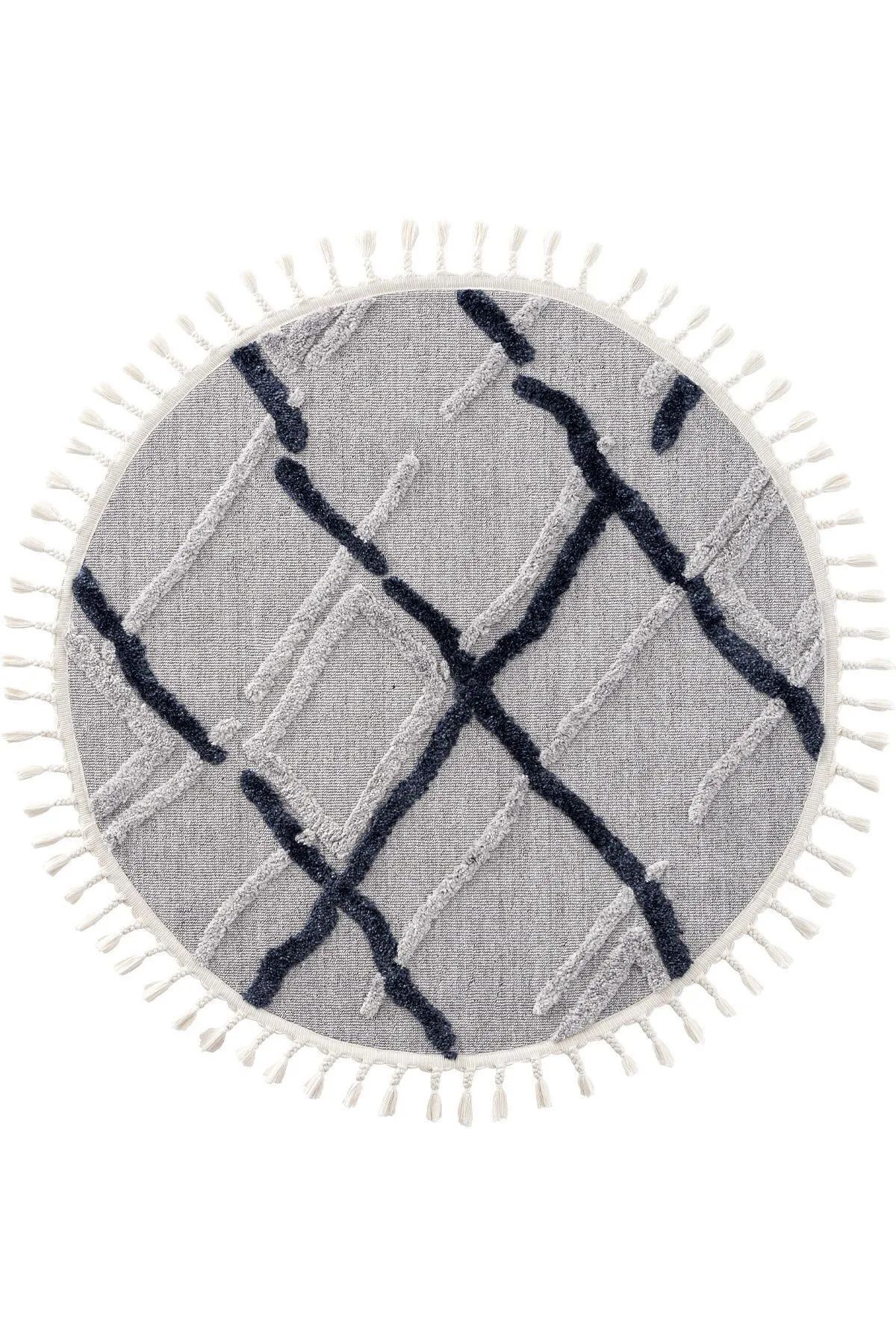 Halımax Eko Halı Terazzo TRZ 03 Grey Navy Hav Toz Vermez Yumuşak Tuşeli Yuvarlak Kabartmalı Halı