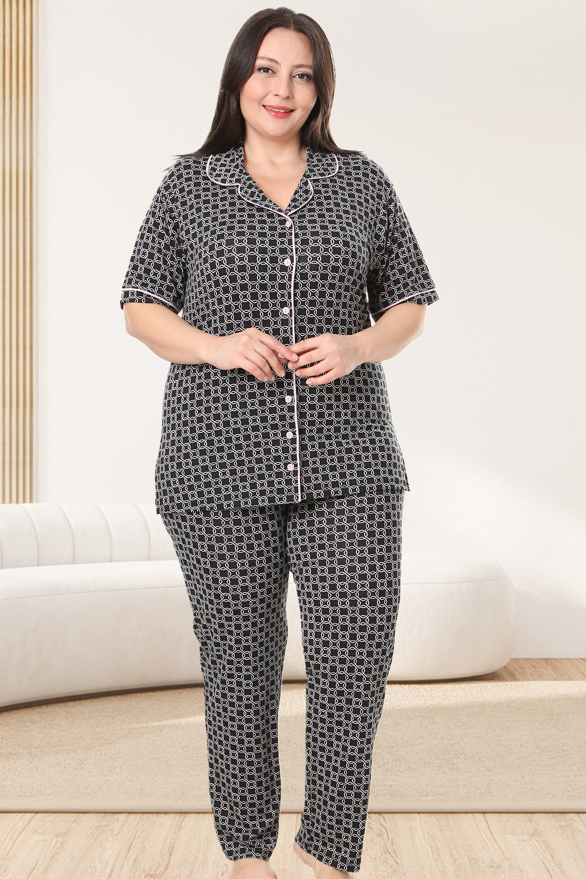 Bella Linda-Buttoned Viscose Plus Size Women's Pajamas Set 1