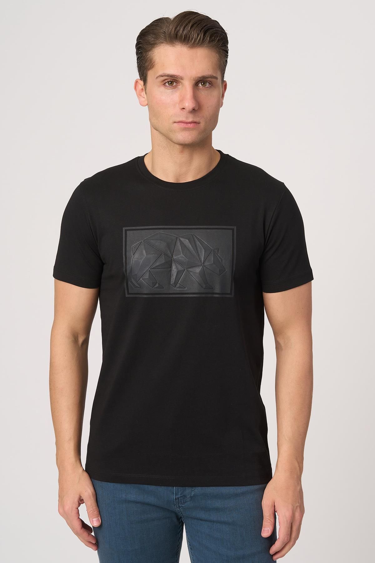 White Stone WHİTE STONE 2025-Y 3115 BİSİKLET YAKA TSHIRT SİYAH