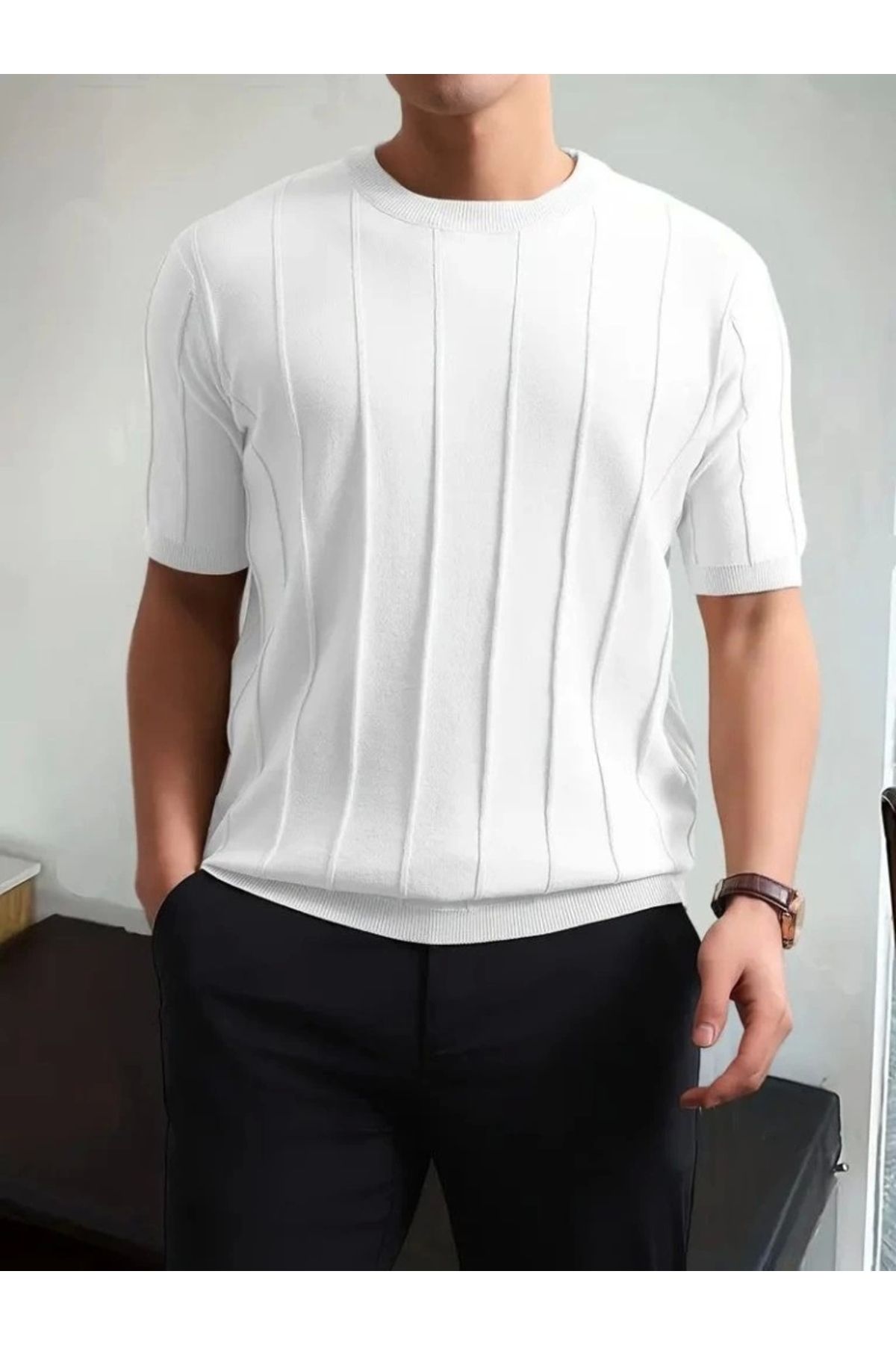 Silerra Erkek Kısa Kollu Bisiklet Yaka çizgili Triko Tshirt