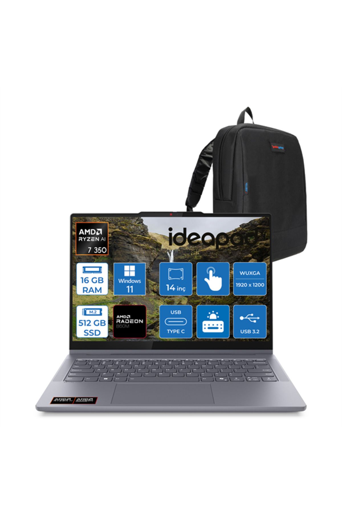 LENOVO IdeaPad 5 AMDRyzenAI 7 350 16GB 512GB 14" WUXGA IPS 300nits W11H Dokunmatik IP83KT003CTRH01+ZETTACNT