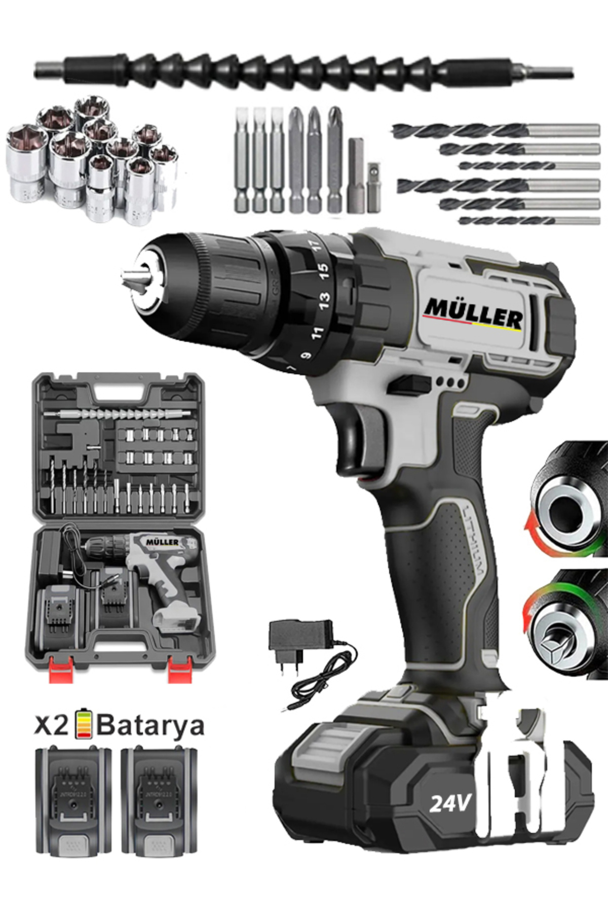 Pro Müller Germany V-power 2400 Darbeli Xr Li-ion Çift Akülü Şarjlı Vidalama Matkap