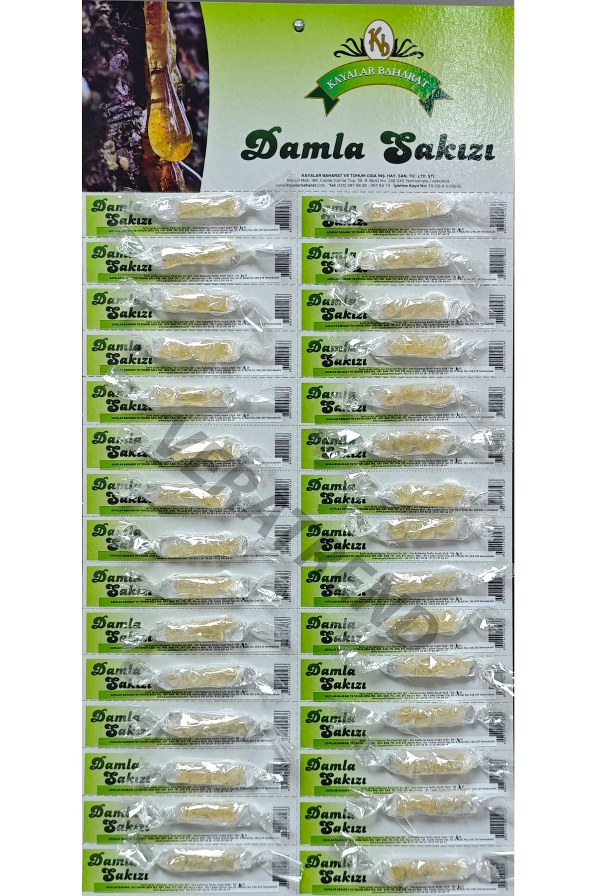 Kayalar Baharat Damla Sakızı Kartela - Damla Sakızı 1 Gr * 30 Adet